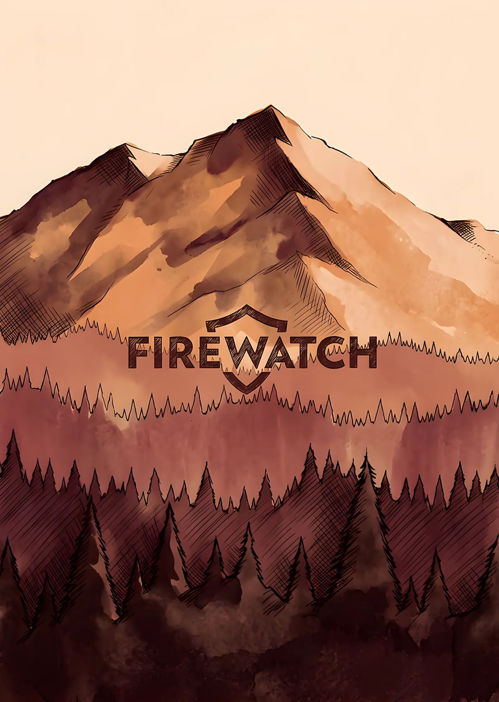 Firewatch: Krem Zeminde Kahverengi Dağ metal tablo