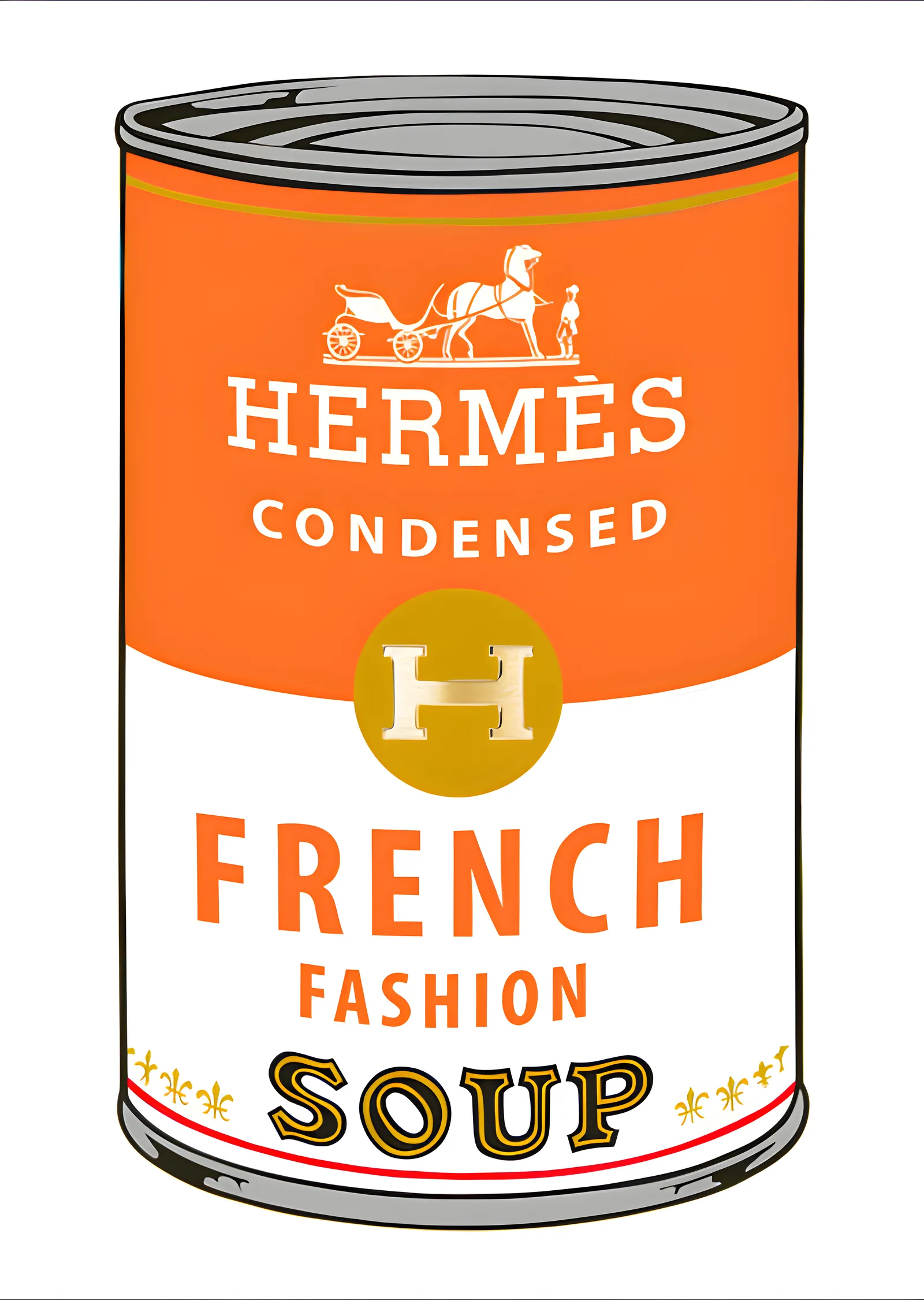 Hermès: French Fashion Soup - Turuncu Konserve metal tablo