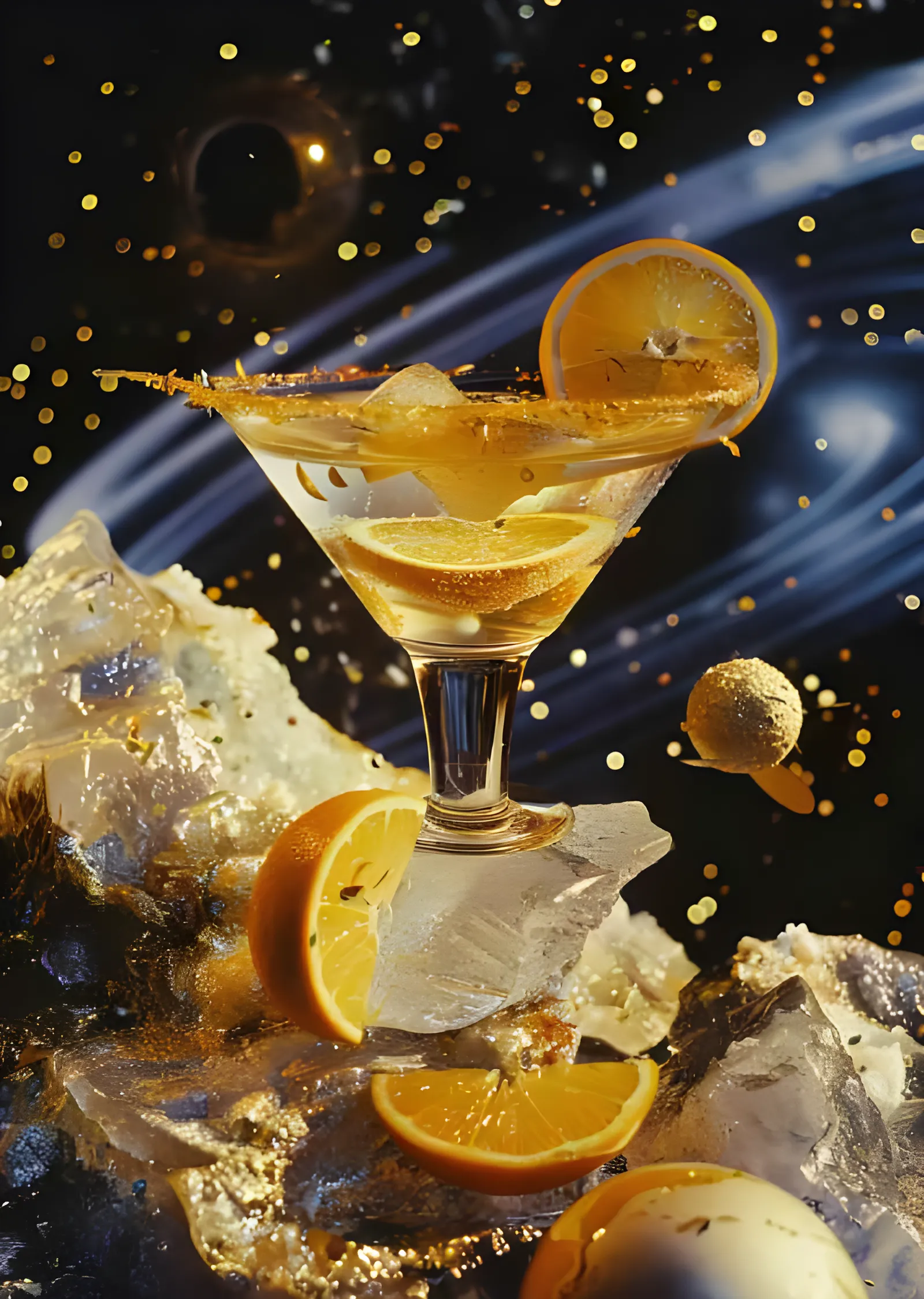 Galaksi Kokteyli - Portakal Dilimli Martini metal tablo