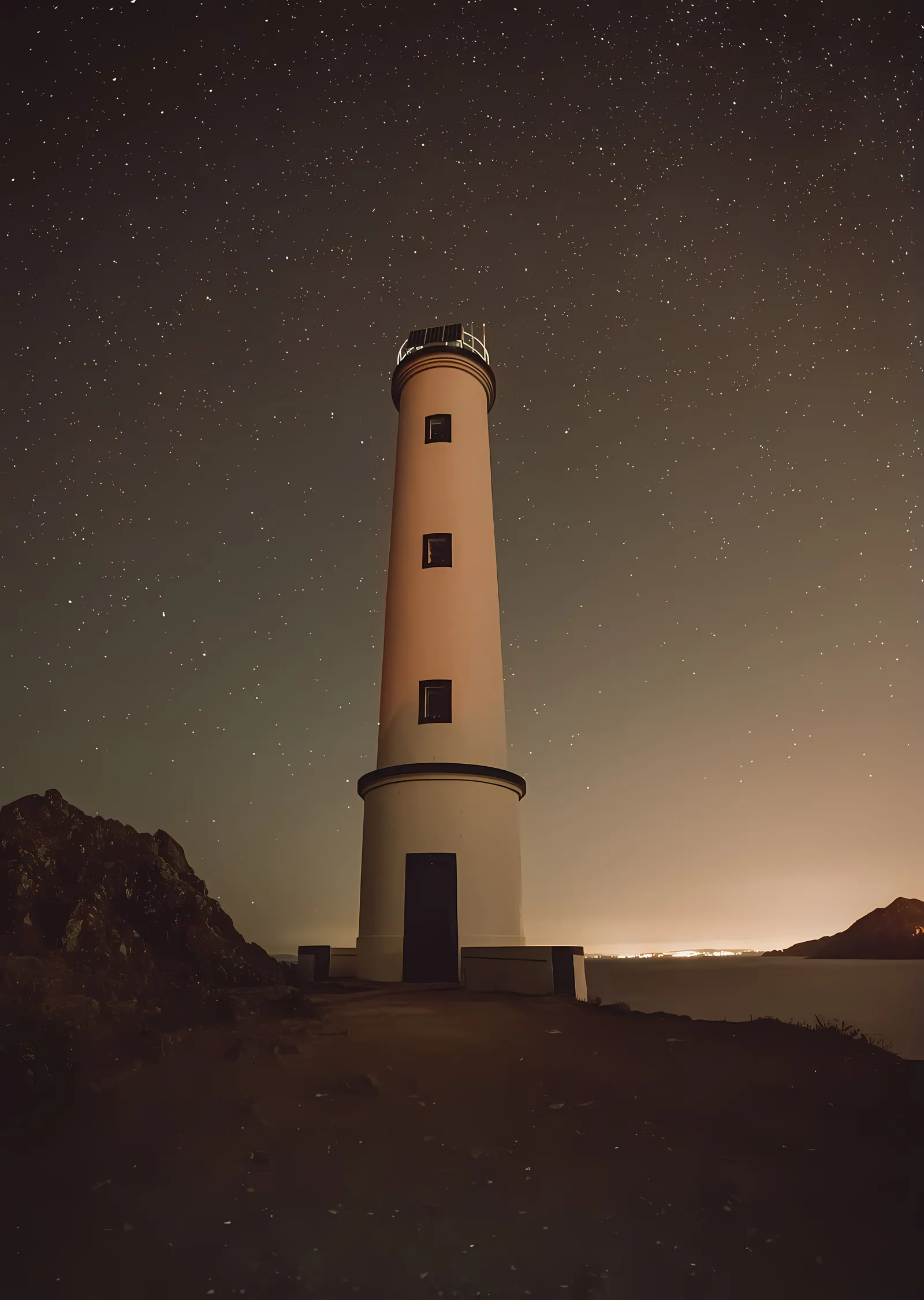 Gece Gökyüzünde Deniz Feneri metal tablo