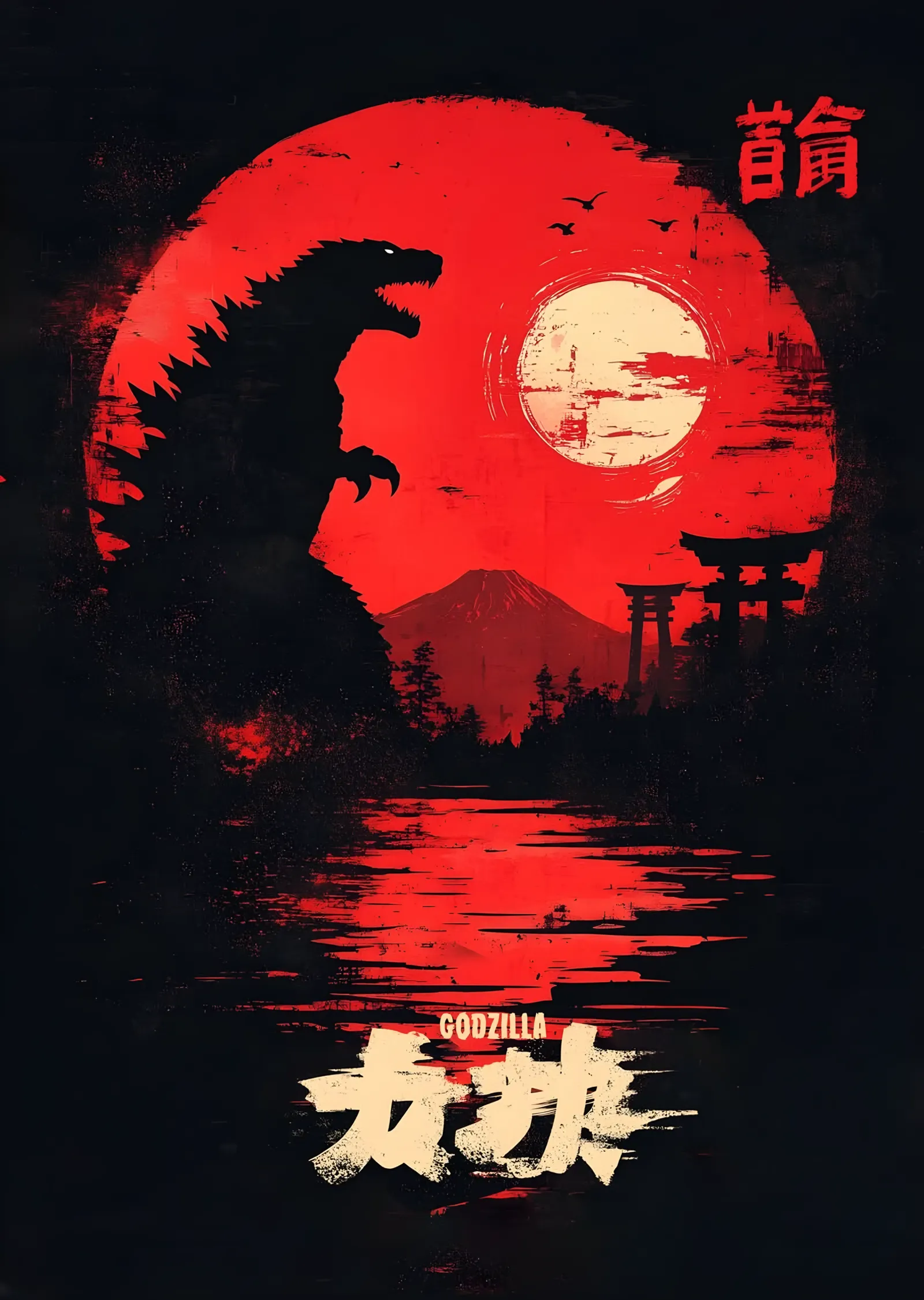 Godzilla - Torii ve Kızıl Güneş metal tablo