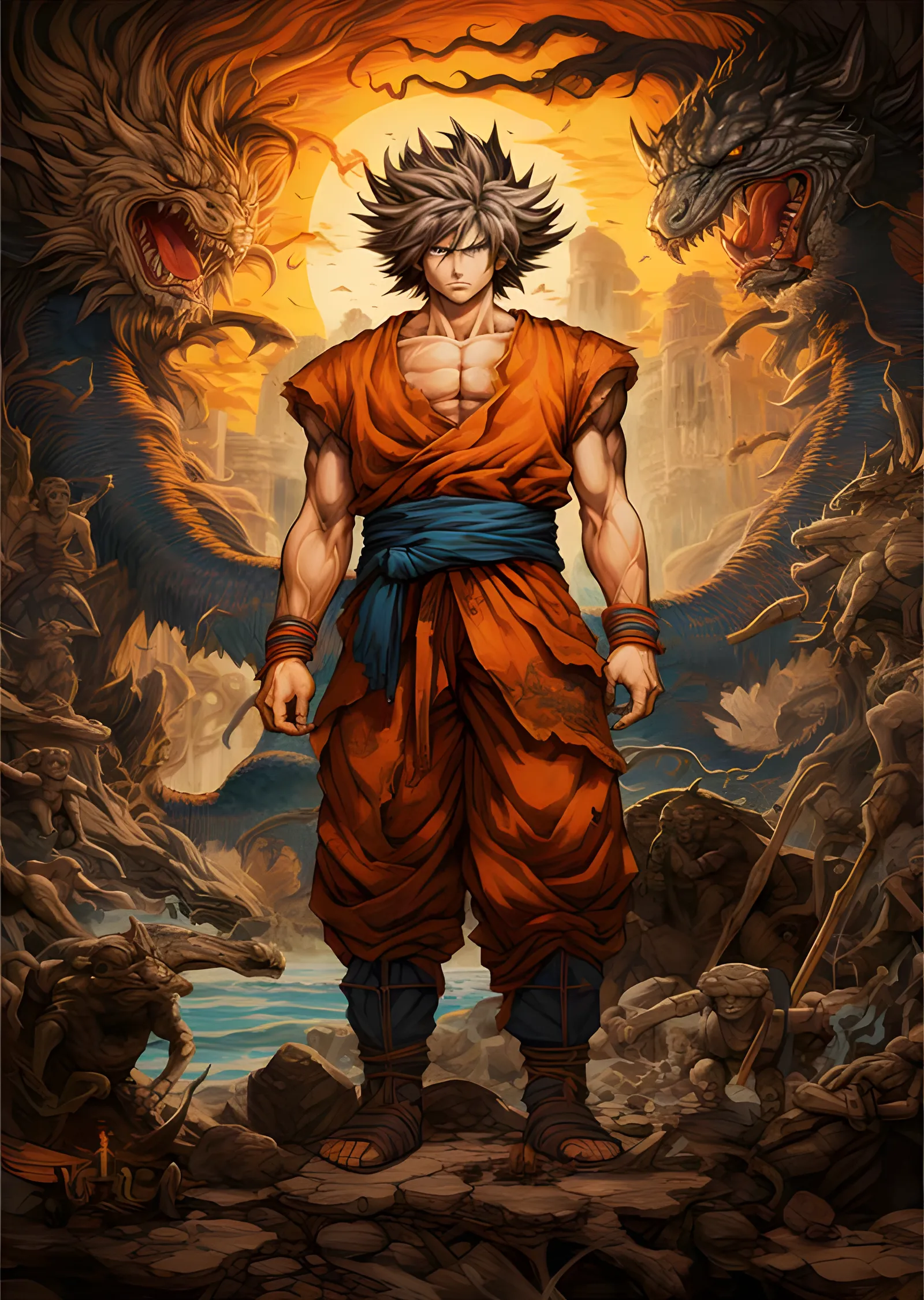Goku - İki Ejderha ve Batan Güneş metal tablo