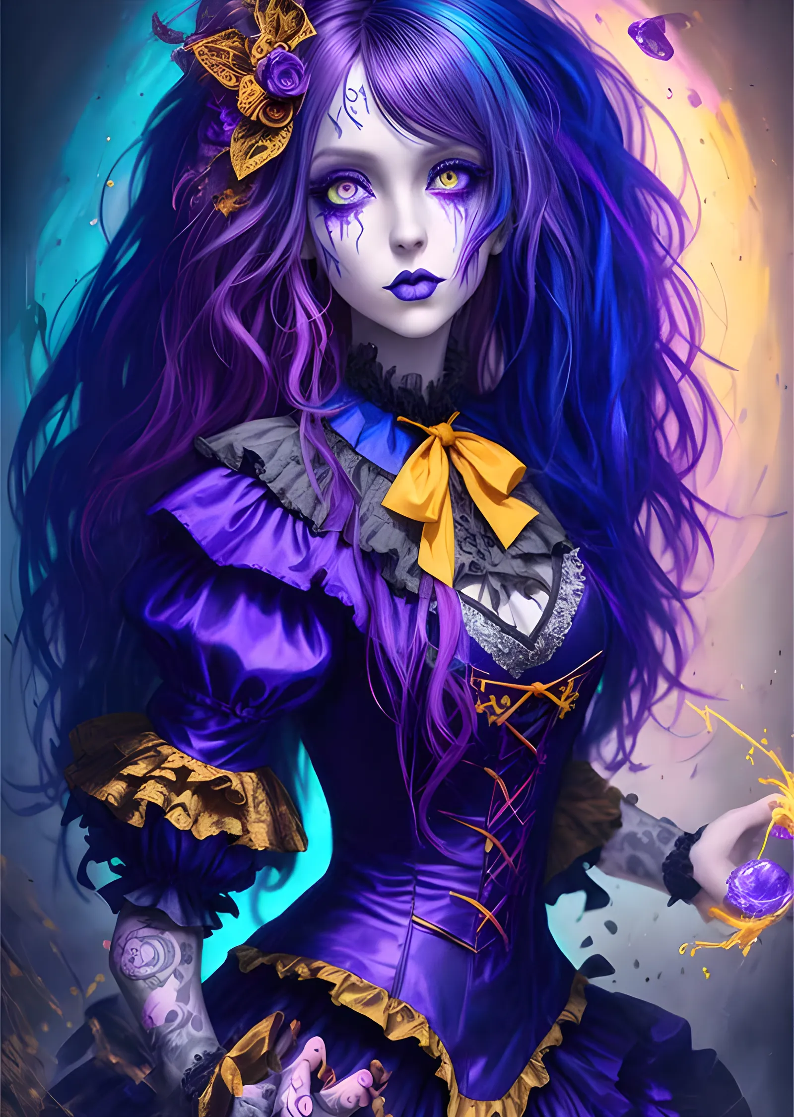 Gotik Lolita - Mor Alevli Fantezi Portresi metal tablo