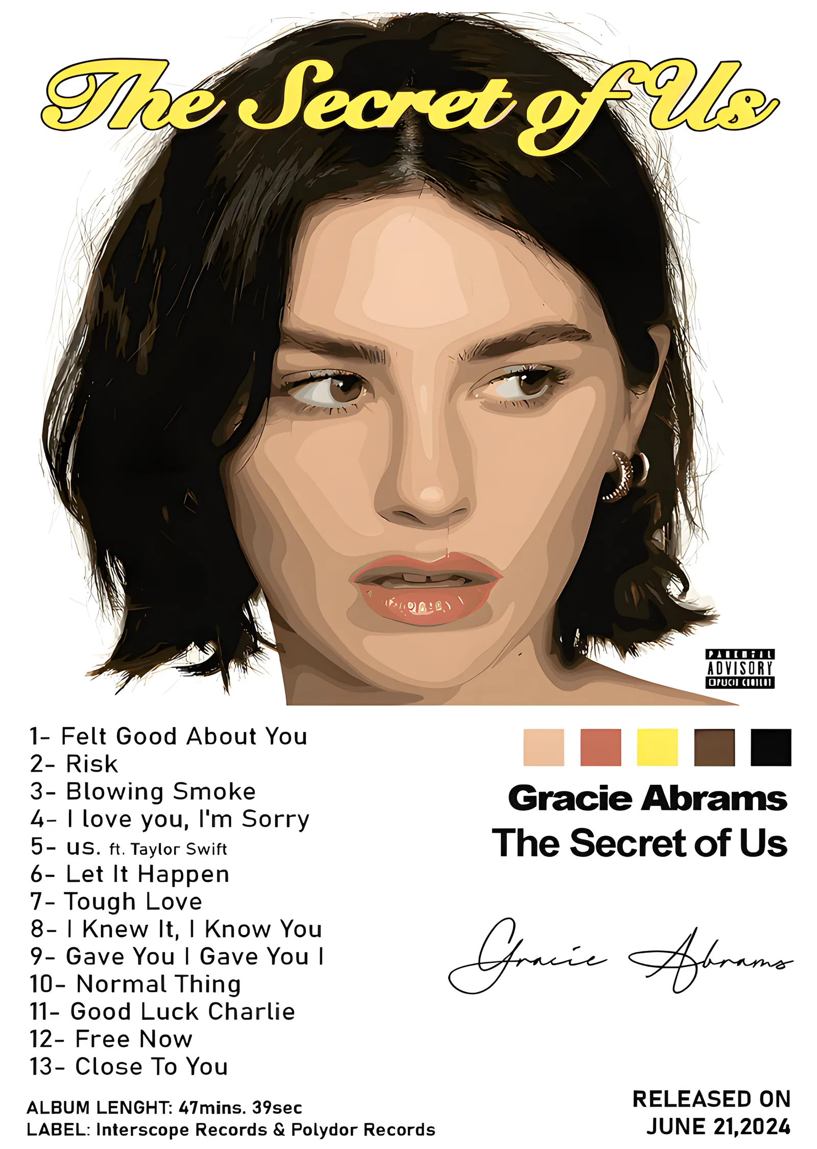 Gracie Abrams - The Secret of Us Şarkı Listesi metal tablo