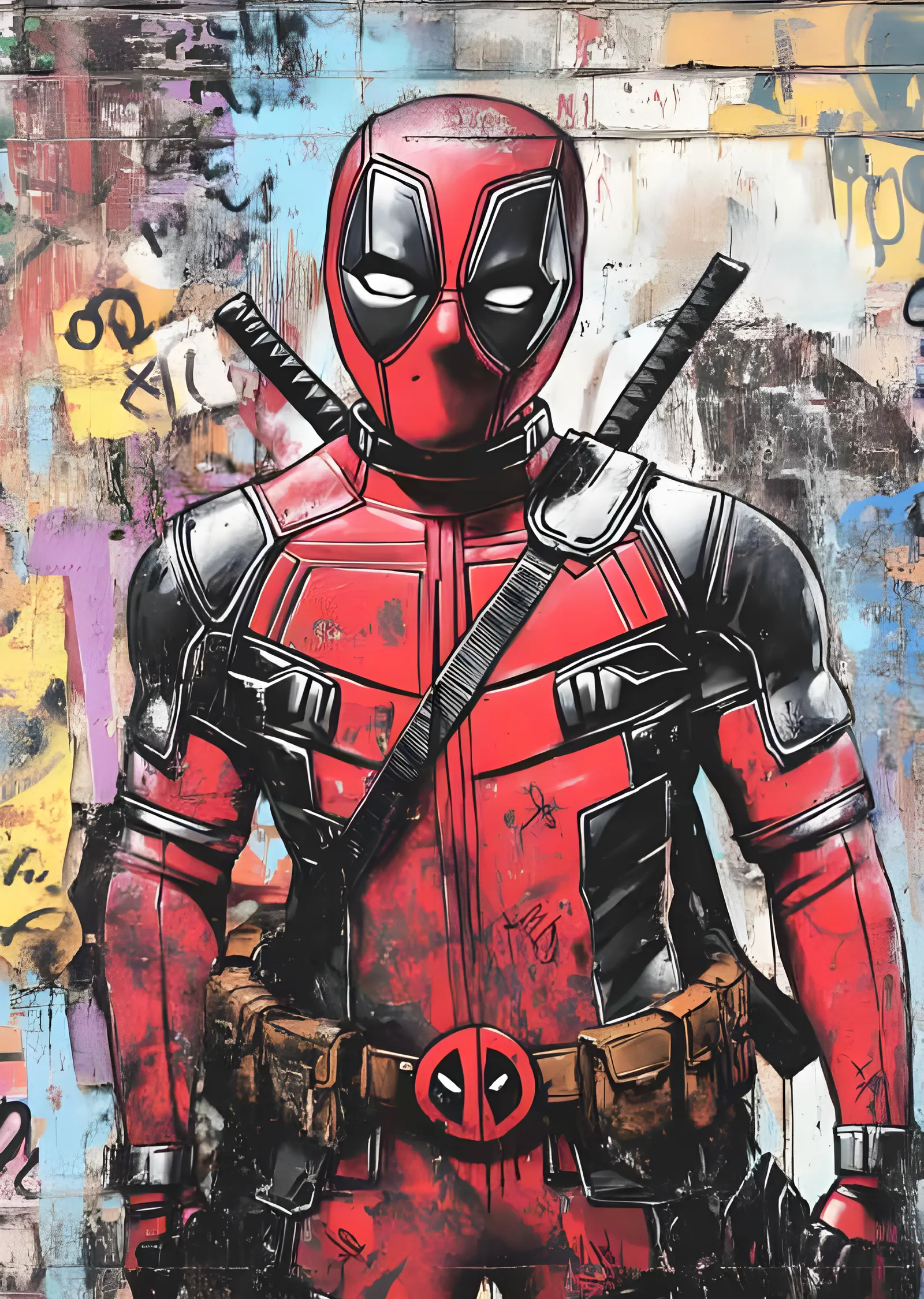 Deadpool - Pastel Grafiti Duvarında metal tablo