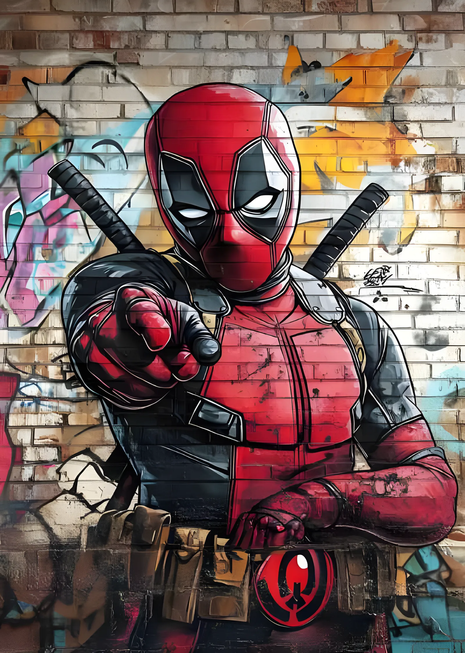 Deadpool - Parmakla İşaret Eden Grafiti metal tablo