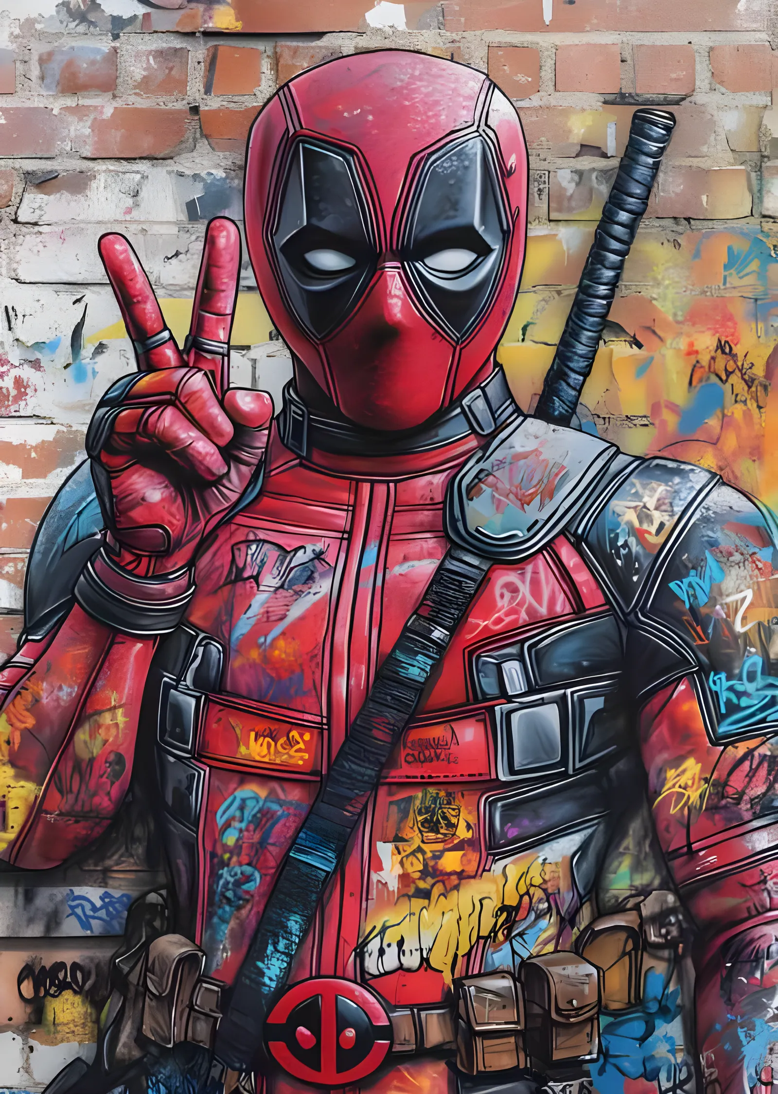 Deadpool - Zafer İşareti Sokak Sanatı metal tablo