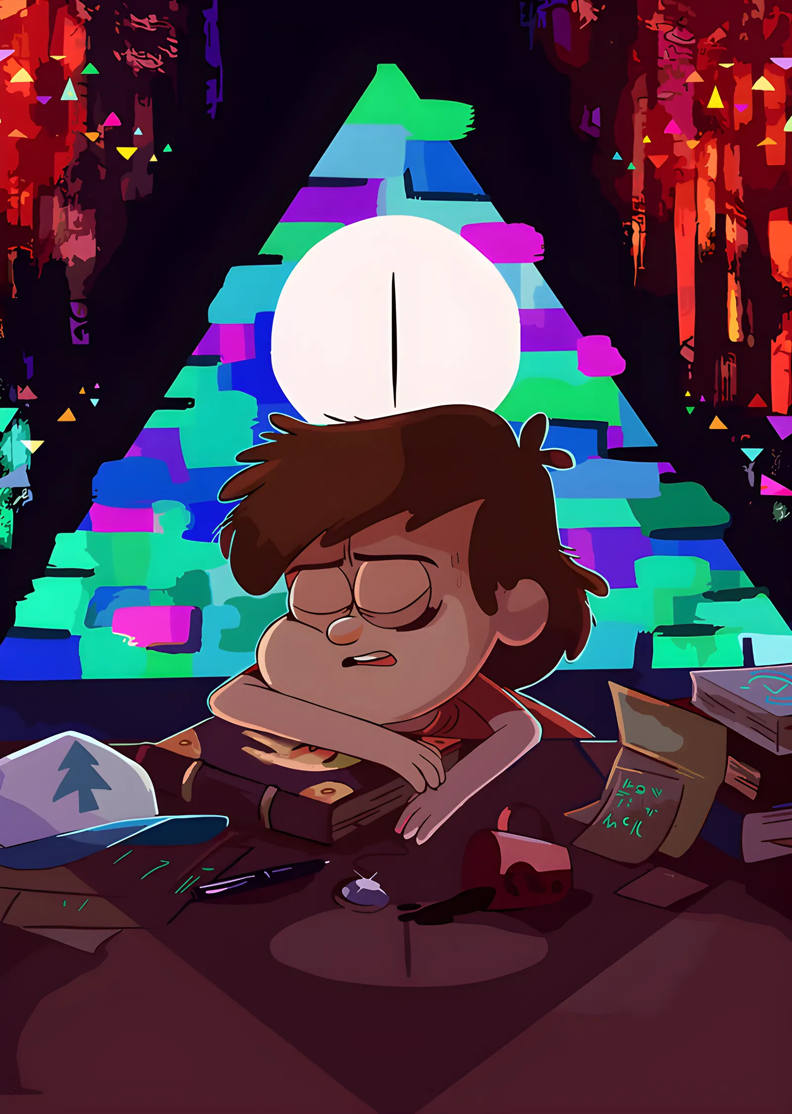 Gravity Falls - Dipper ve Neon Piramit metal tablo