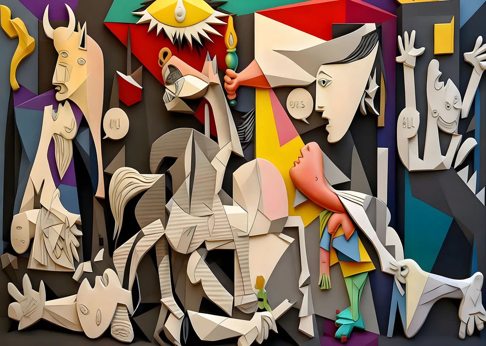 Guernica Renkli Kübist Yorum metal tablo
