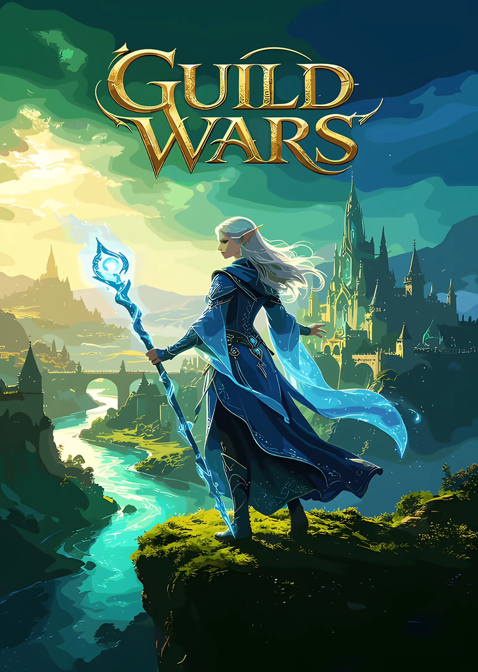 Guild Wars: Vadinin Üstünde Mavi Cüppeli Büyücü metal tablo