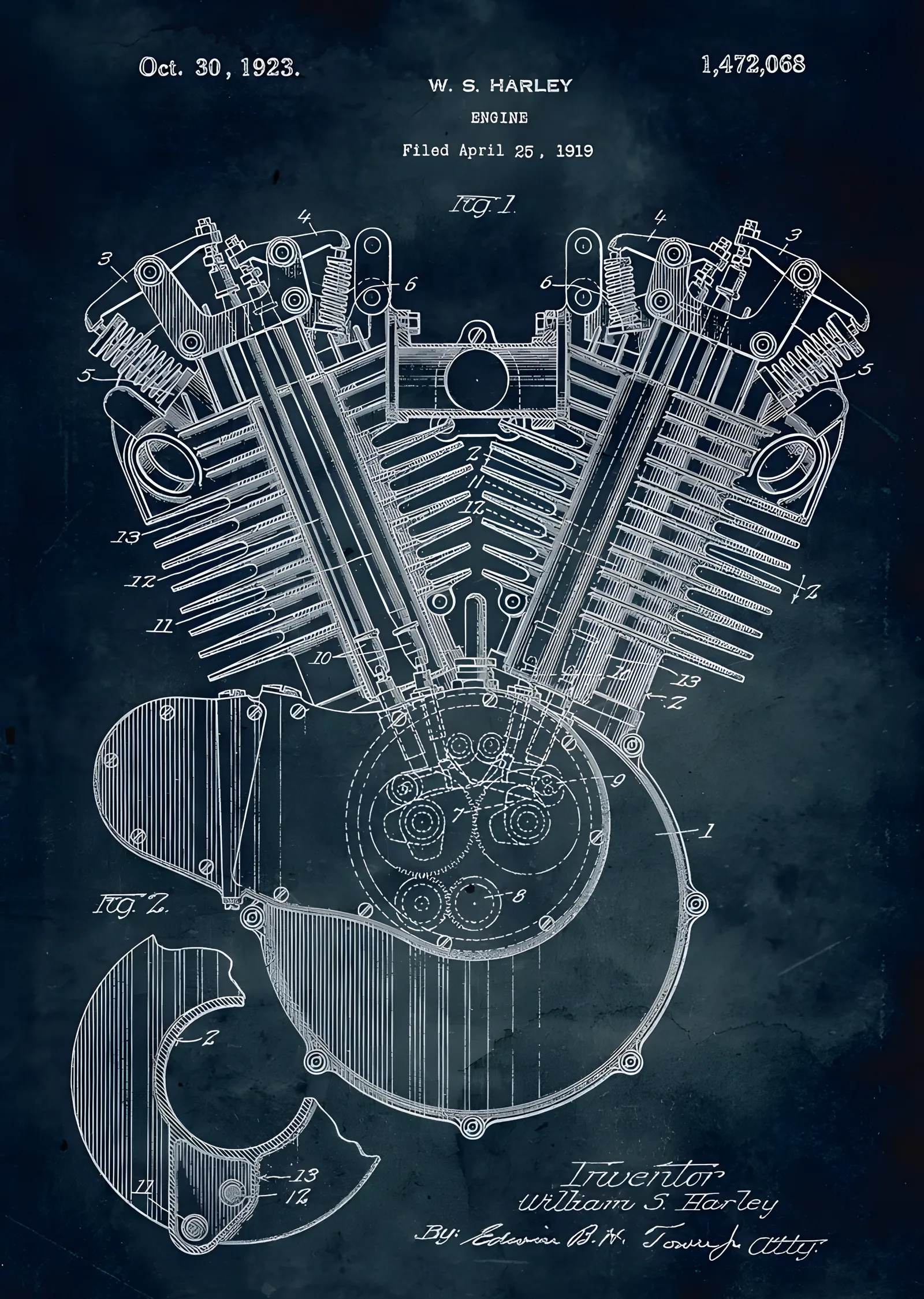 Harley-Davidson 1919 Motor Patenti metal tablo
