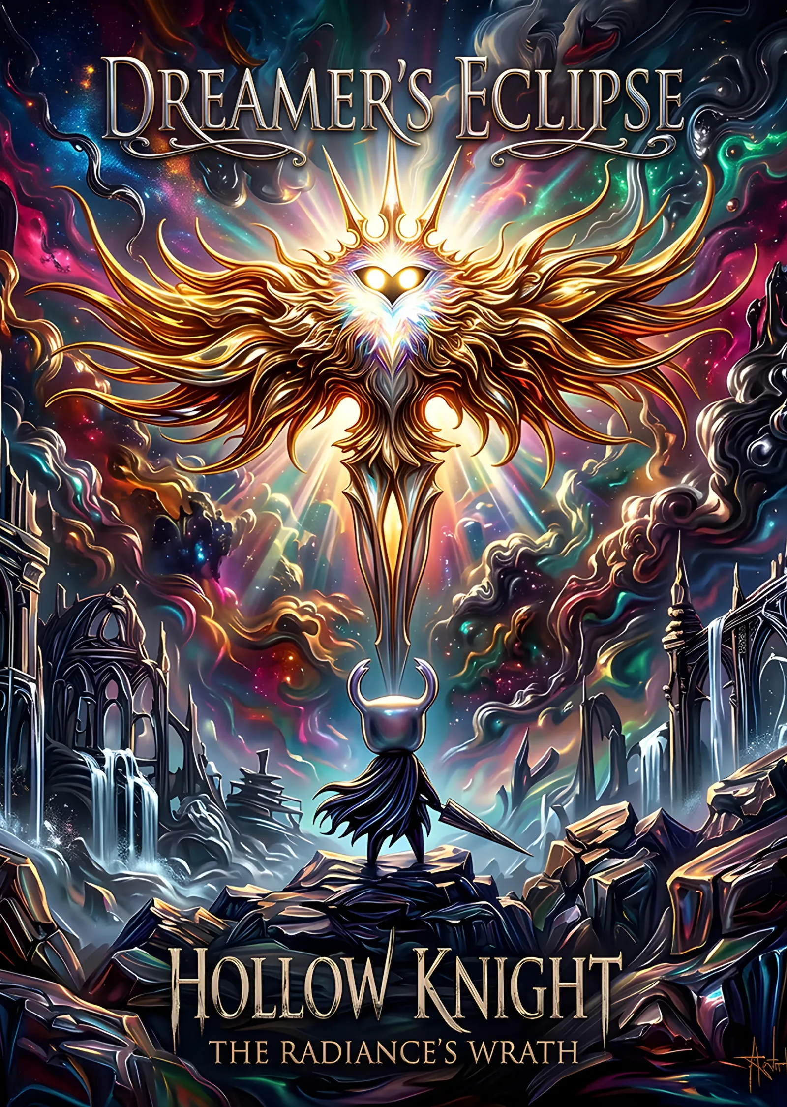 Hollow Knight: Radiance'ın Işığı Altında Şövalye metal tablo