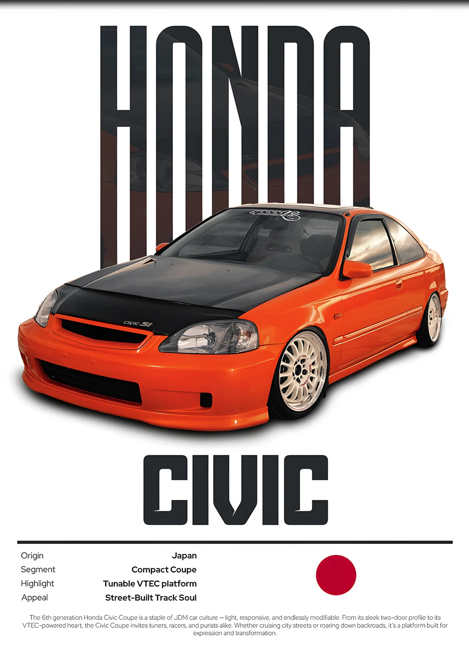 Honda Civic Turuncu Künye metal tablo