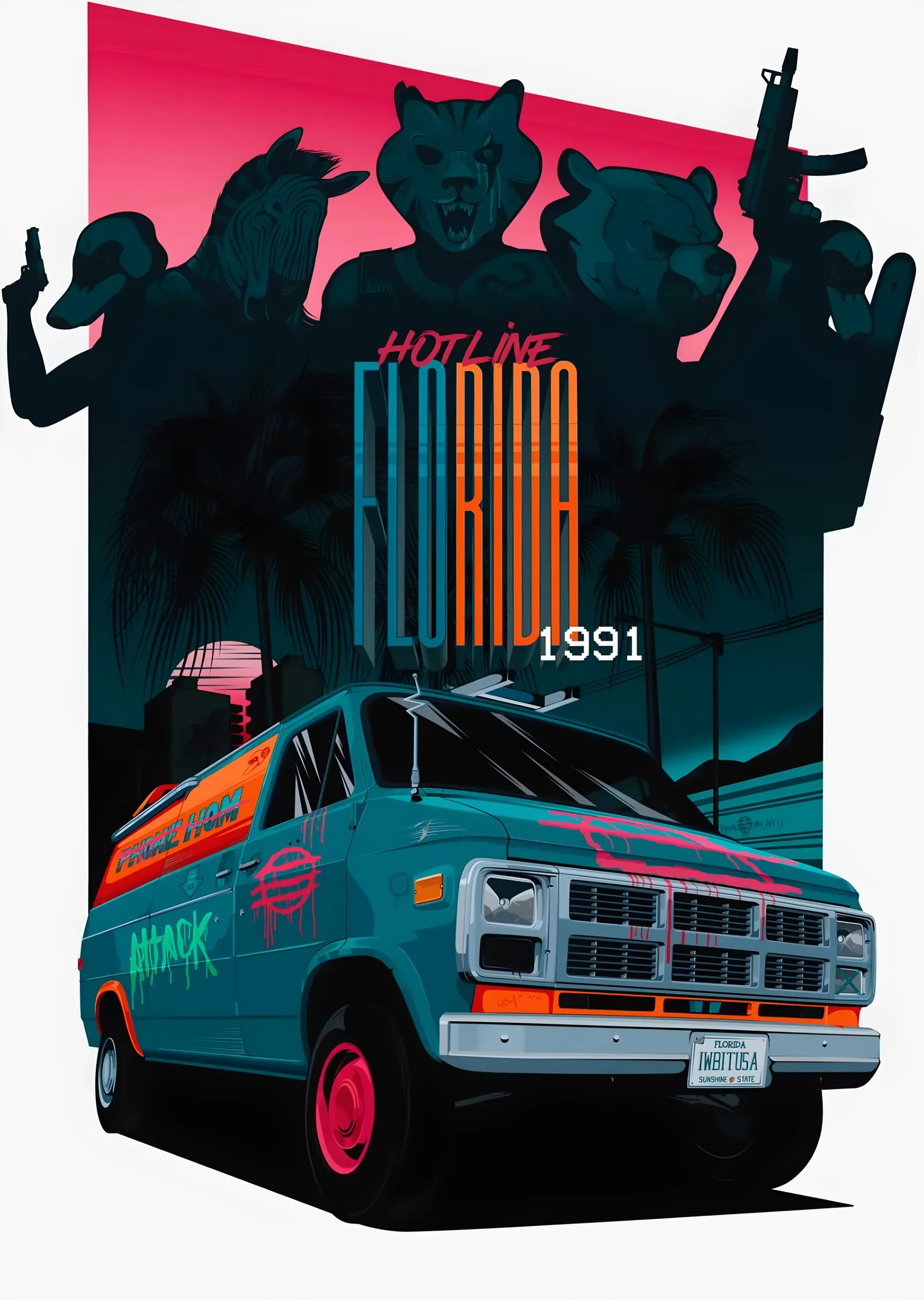 Hotline Miami - 1991 Minibüs metal tablo