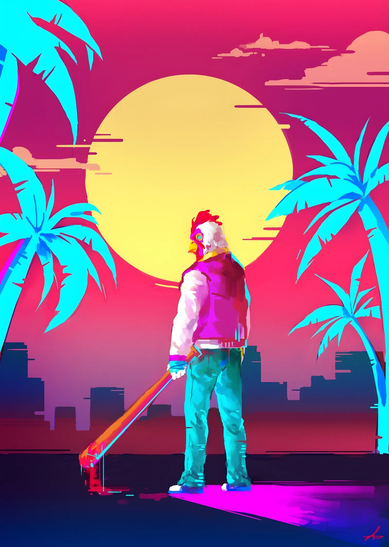 Hotline Miami - Palmiyeli Gün Batımı metal tablo
