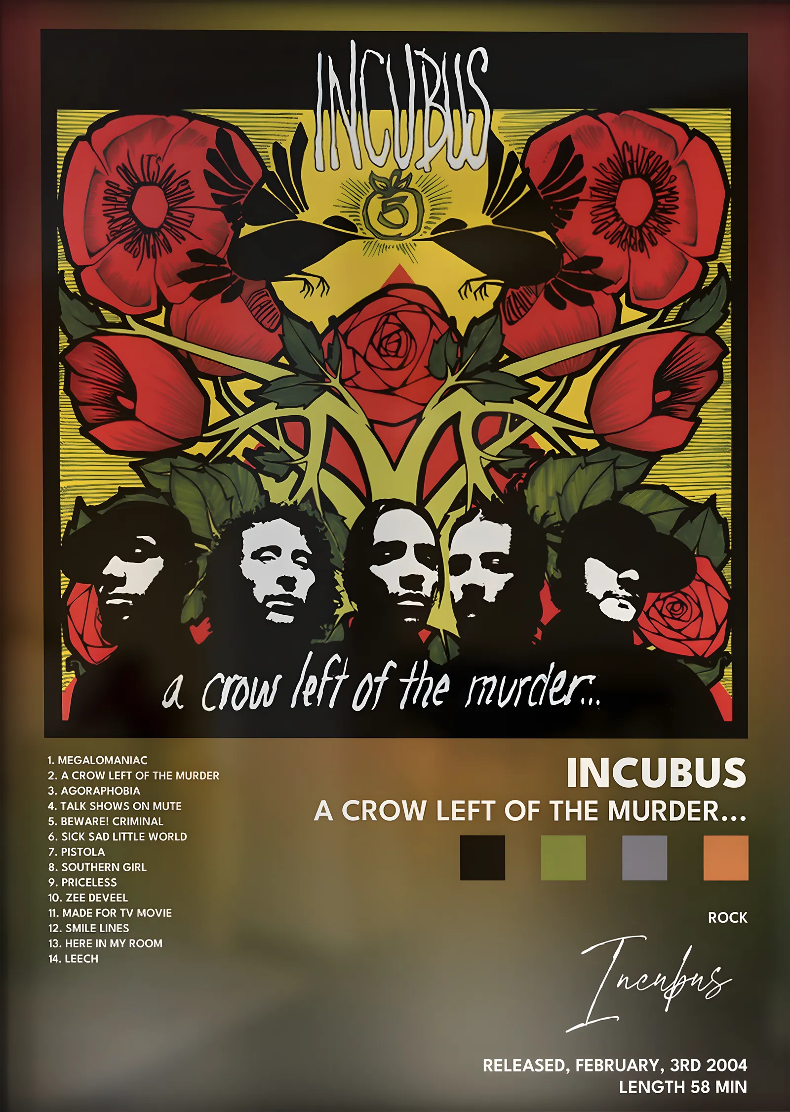 Incubus: A Crow Left of the Murder metal tablo