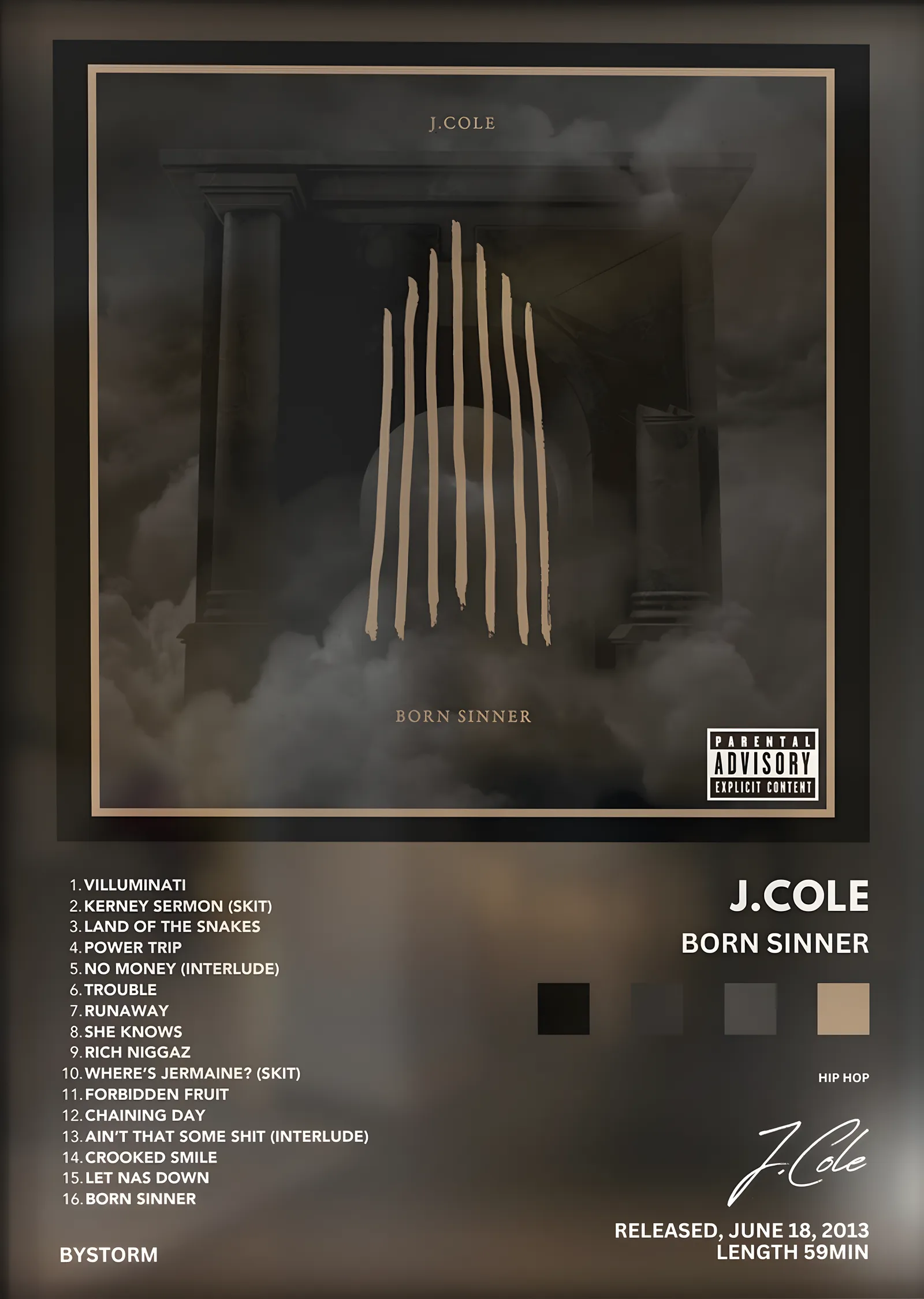 J. Cole: Born Sinner metal tablo