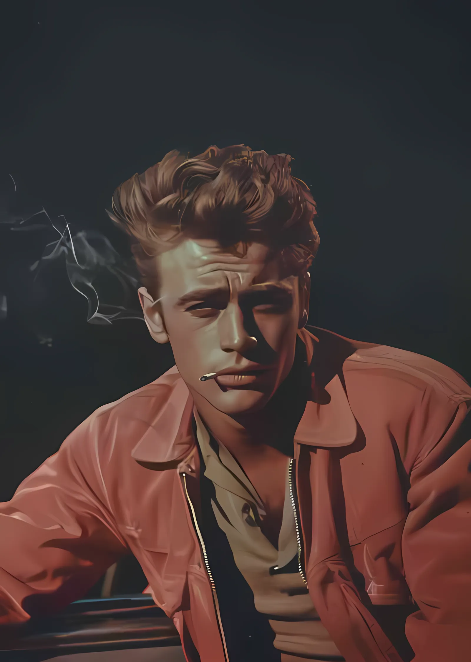 James Dean - Kırmızı Ceket ve Duman metal tablo