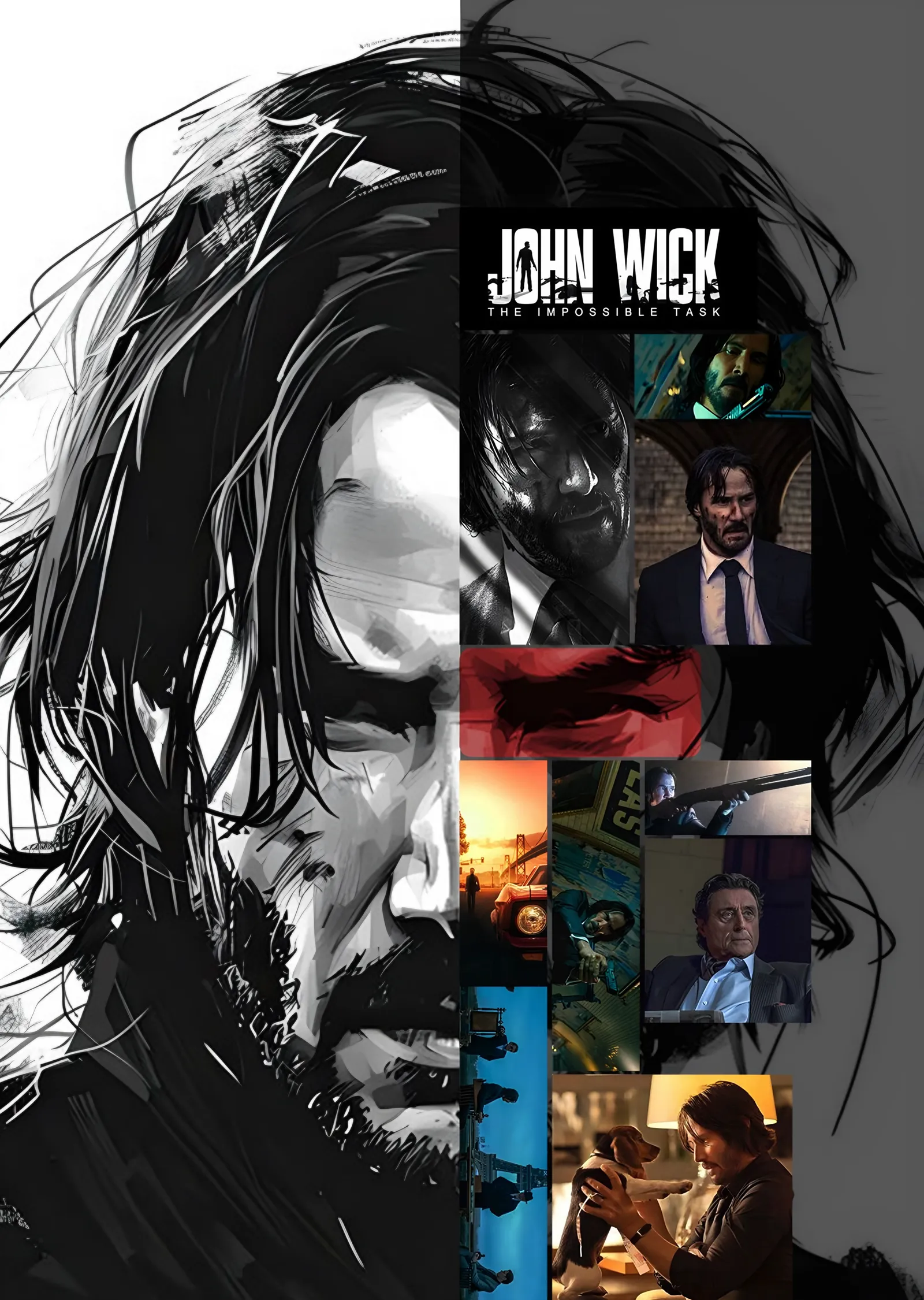 John Wick - Siyah Beyaz Kolaj metal tablo