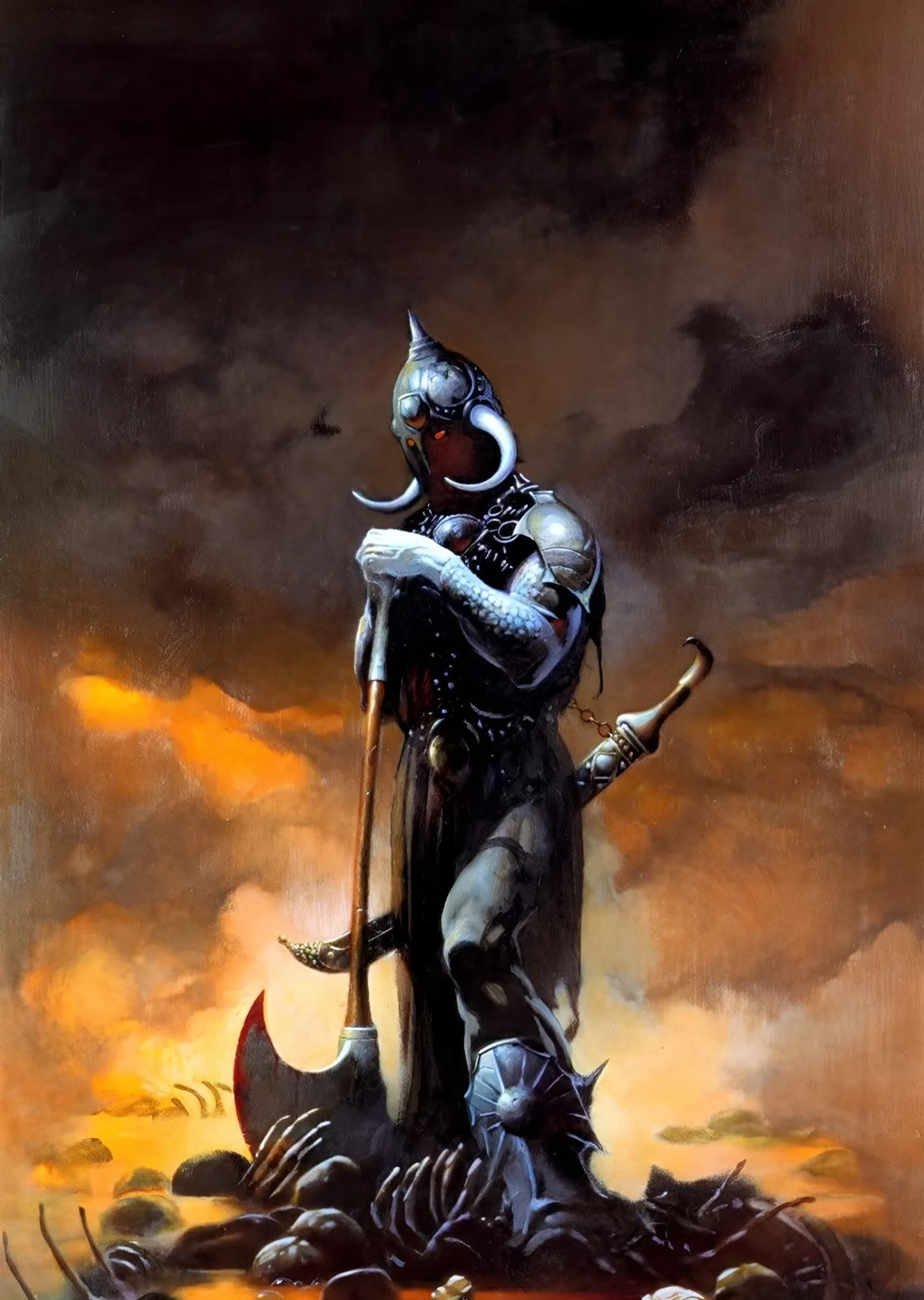 Kafatası Tepesinde Baltalı İblis - Frank Frazetta metal tablo
