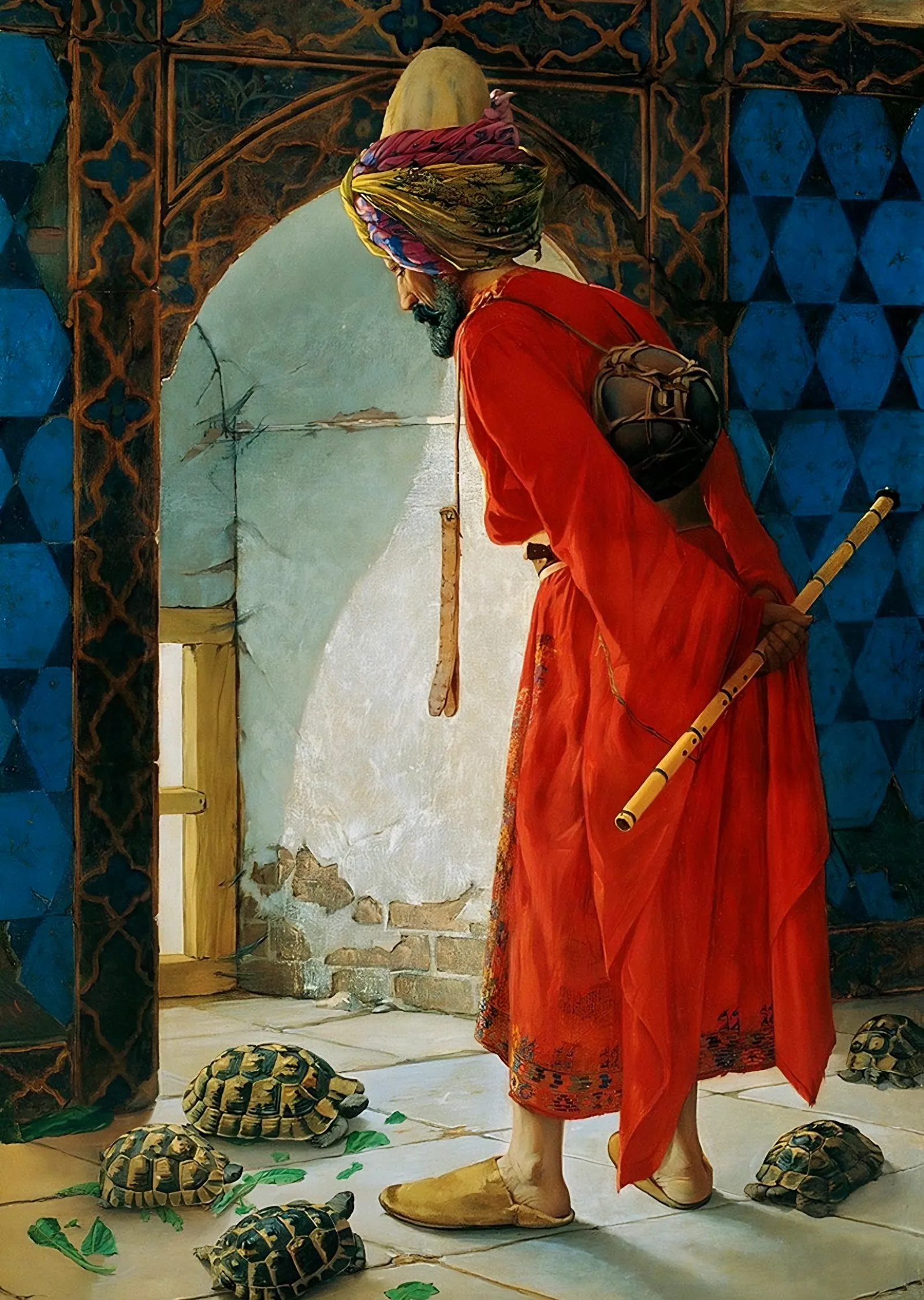 Kaplumbağa Terbiyecisi Çini Kapı - Osman Hamdi Bey metal tablo