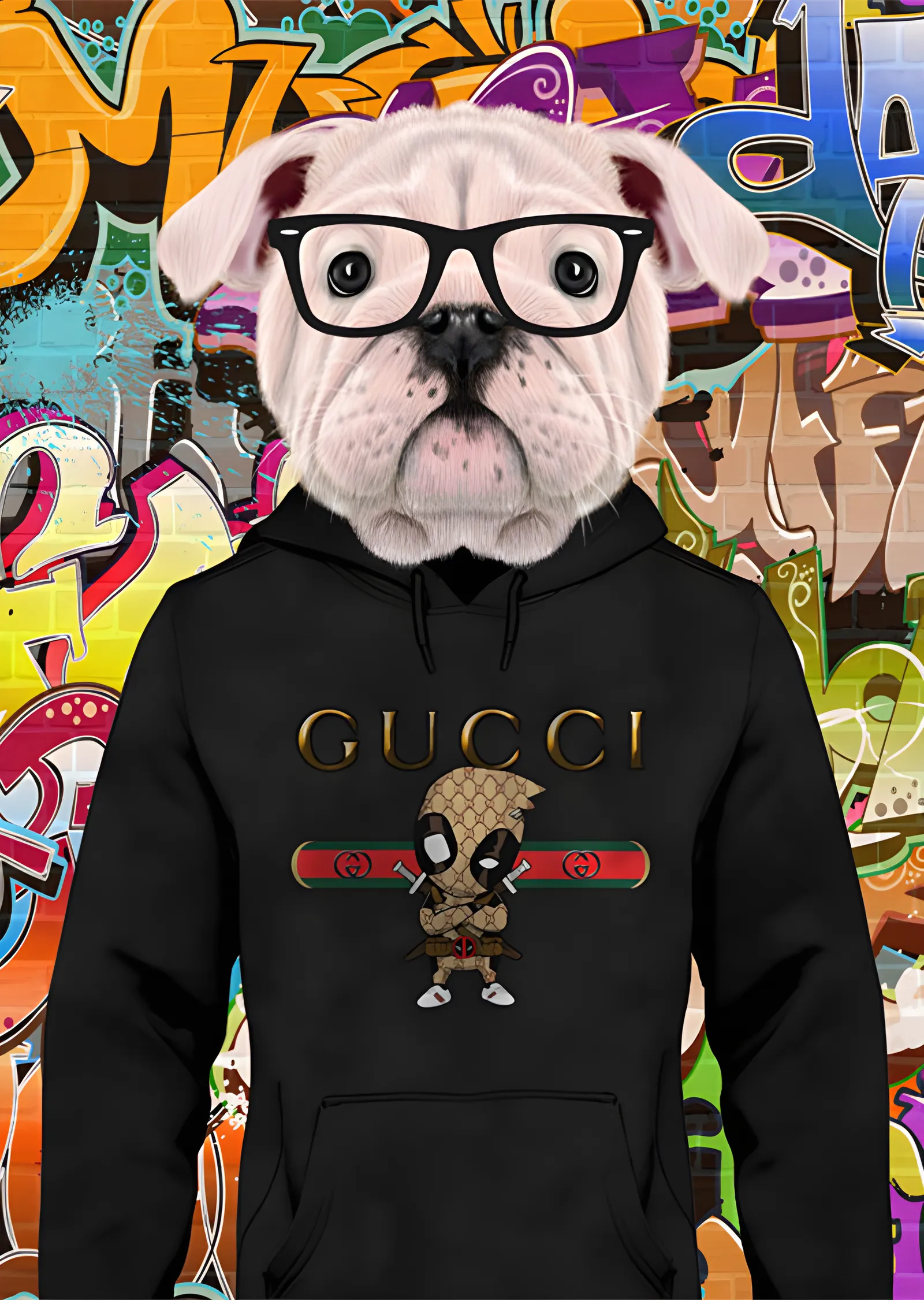 Kapüşonlu Bulldog - Grafitili Duvar metal tablo