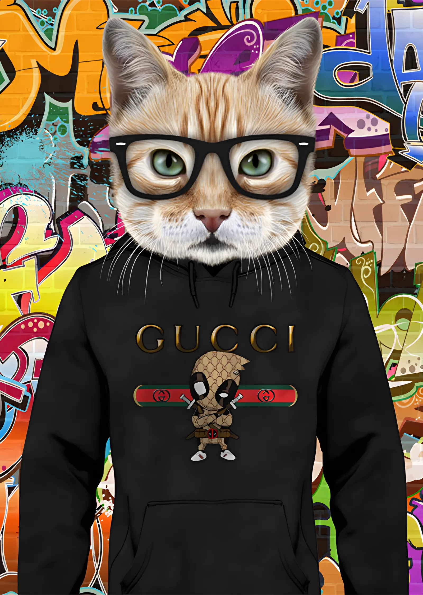 Kapüşonlu Sarman Kedi - Grafitili Duvar metal tablo