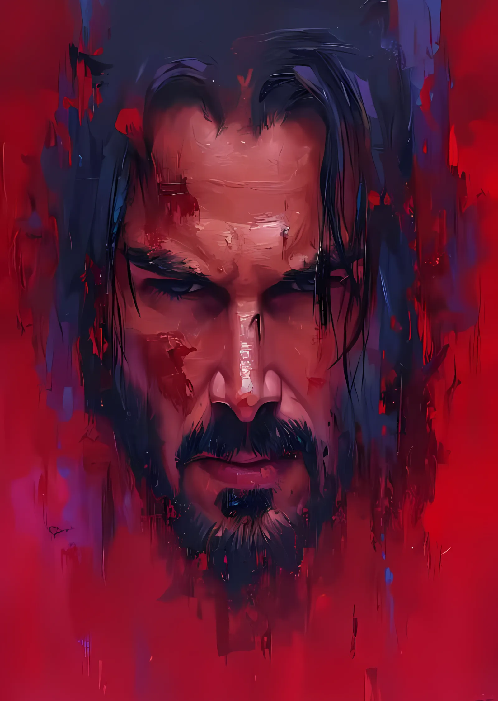 Keanu Reeves - Kızıl Zeminde Spatula Portre metal tablo