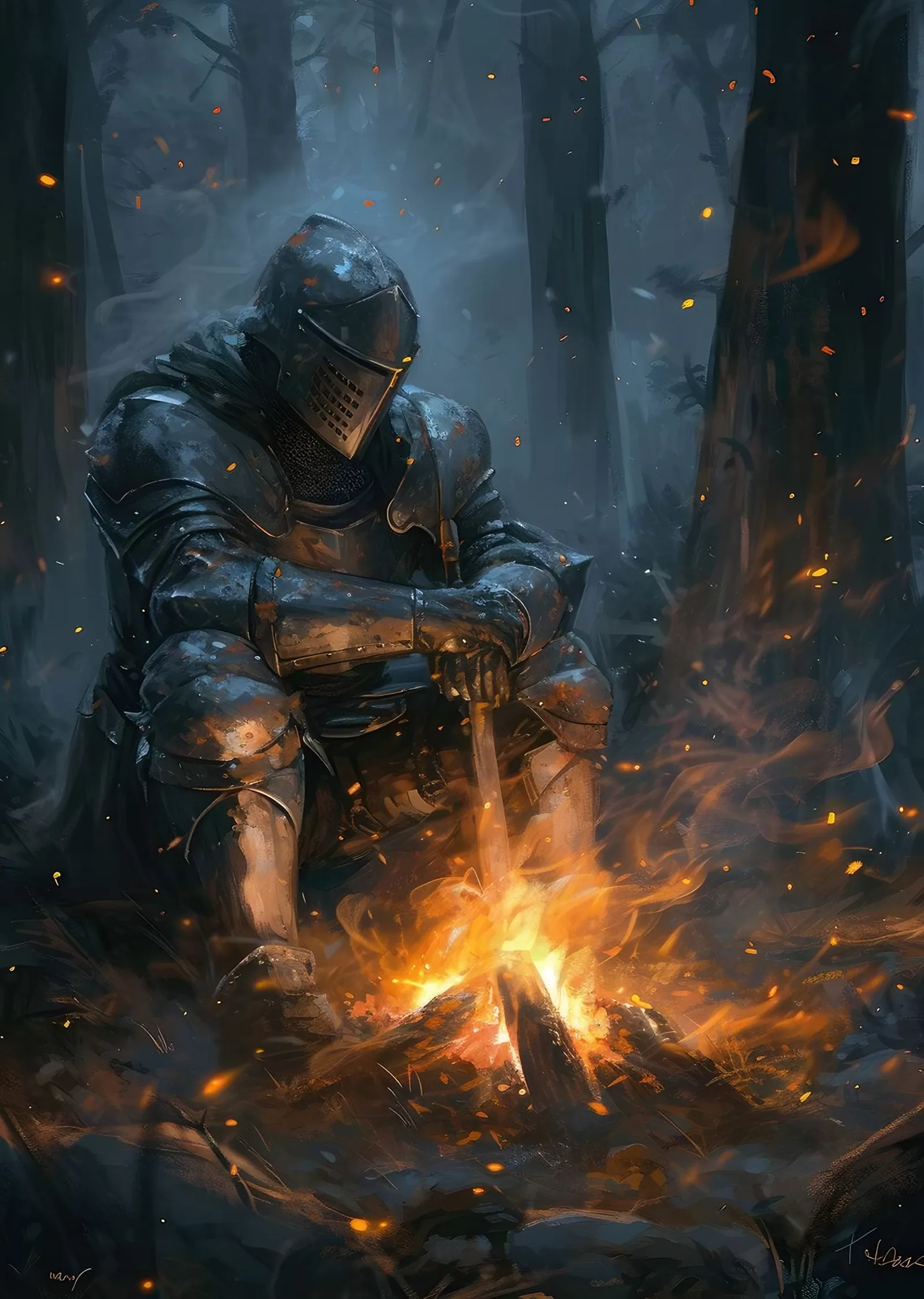 Knight Resting at Bonfire - Dark Souls metal tablo