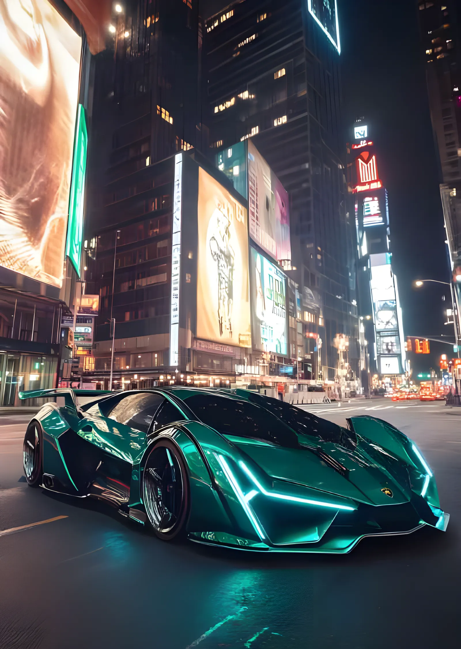 Lamborghini Hiper Otomobil - Neon Şehir Yeşili metal tablo