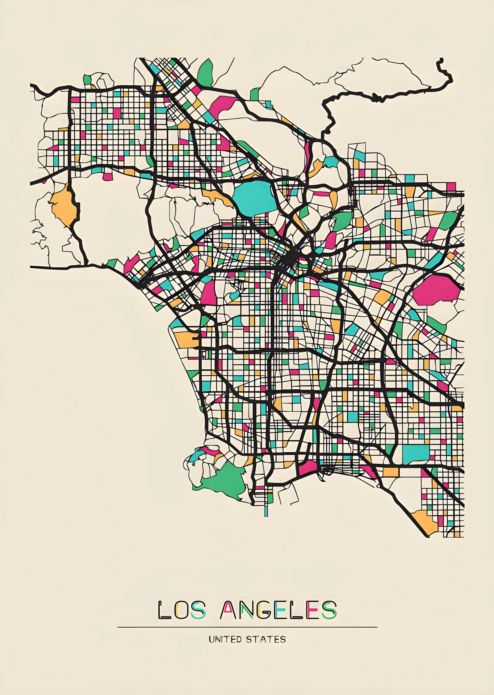 Los Angeles Şehir Haritası metal tablo