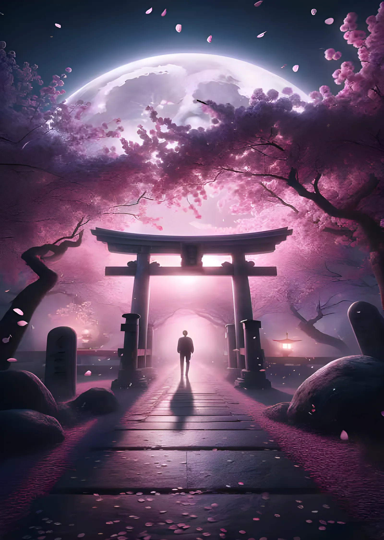 Sakura Kapısı - Dev Ay Altında Torii metal tablo