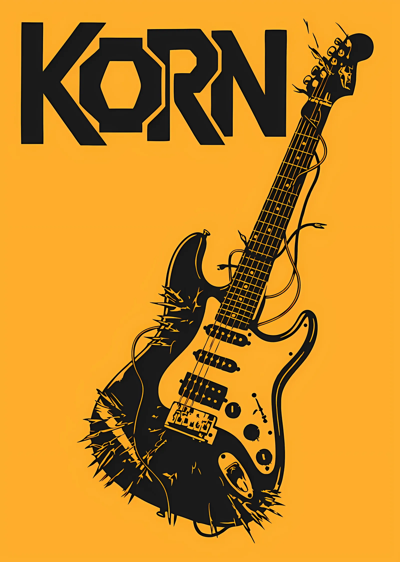 Korn - Sarı Zeminde Elektro Gitar metal tablo