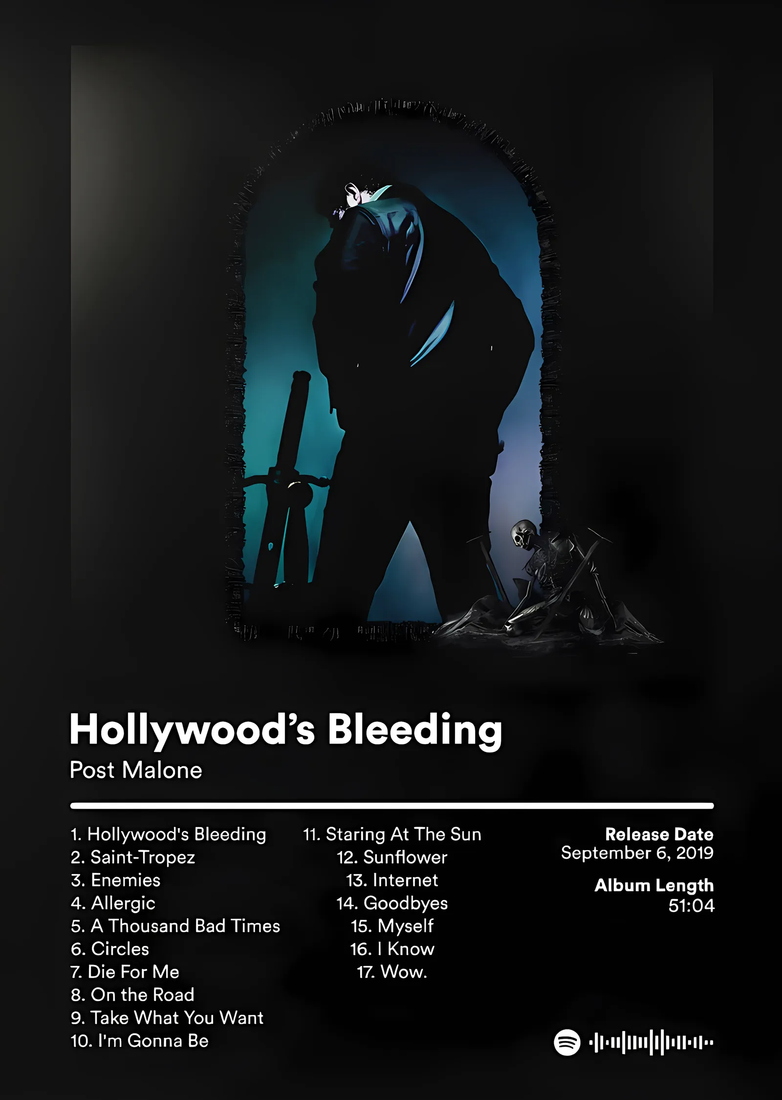 Post Malone - Hollywood's Bleeding metal tablo