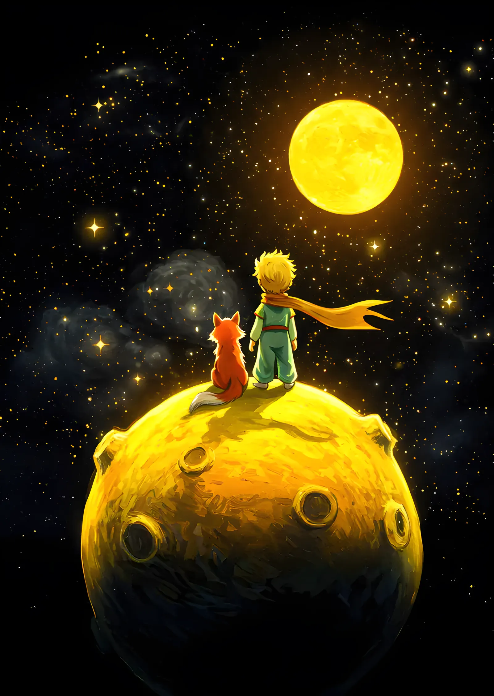 The Little Prince - Altın Gezegen ve Dolunay metal tablo