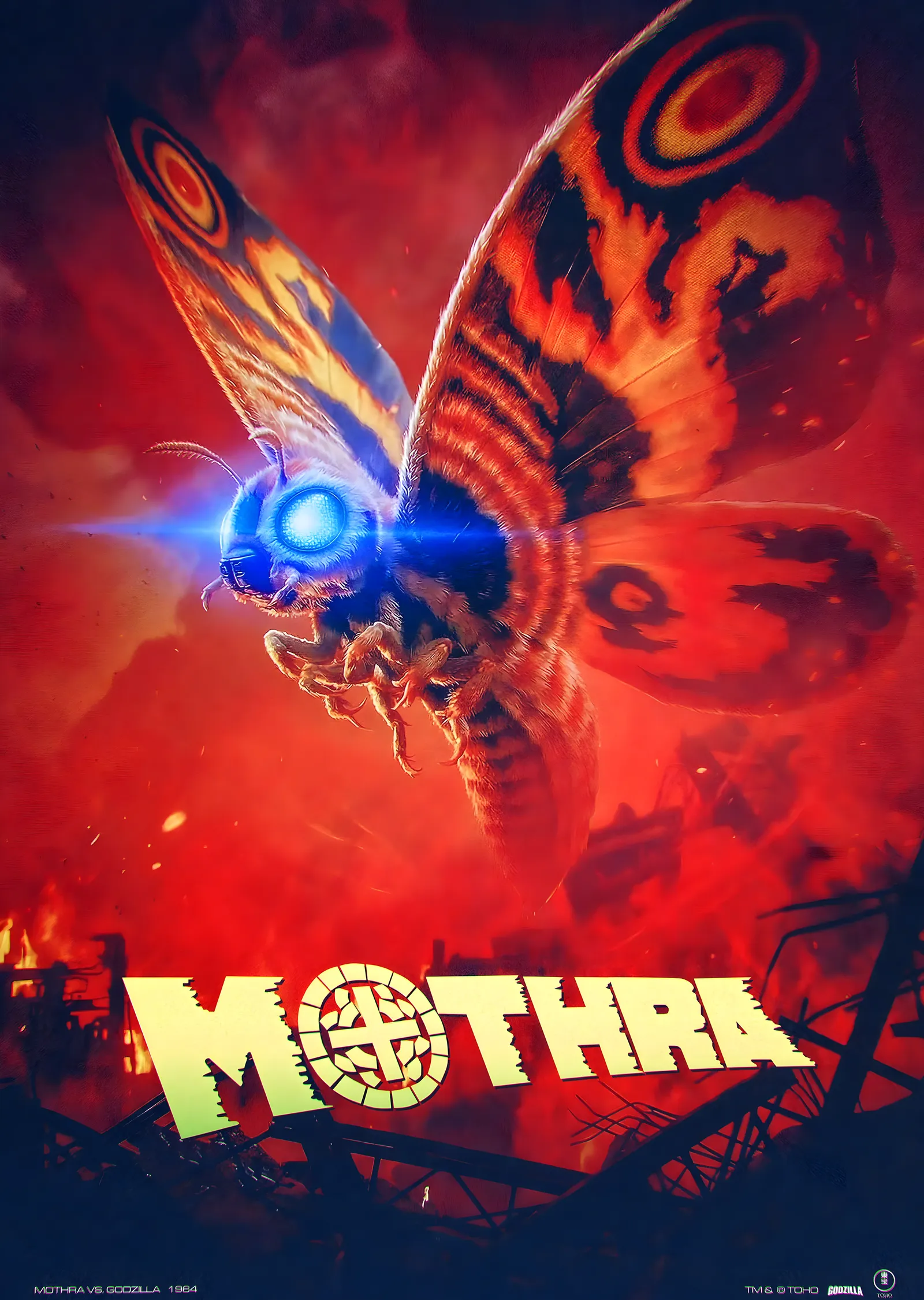 Mothra - Kızıl Gökyüzünde Dev Kelebek metal tablo