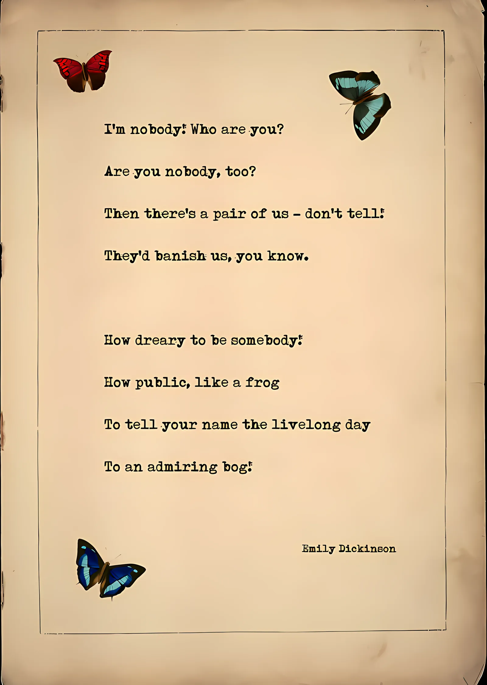 Emily Dickinson - I'm Nobody! Who Are You? metal tablo