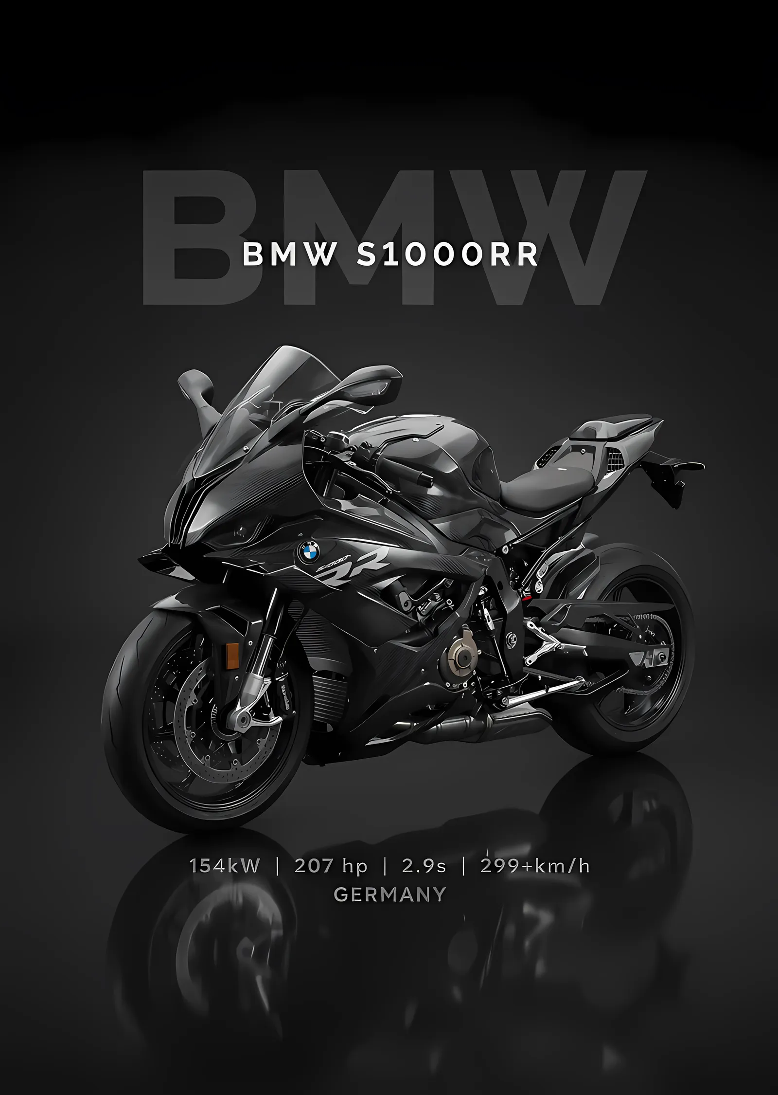 BMW S1000RR - Karanlık Zeminde Profil metal tablo