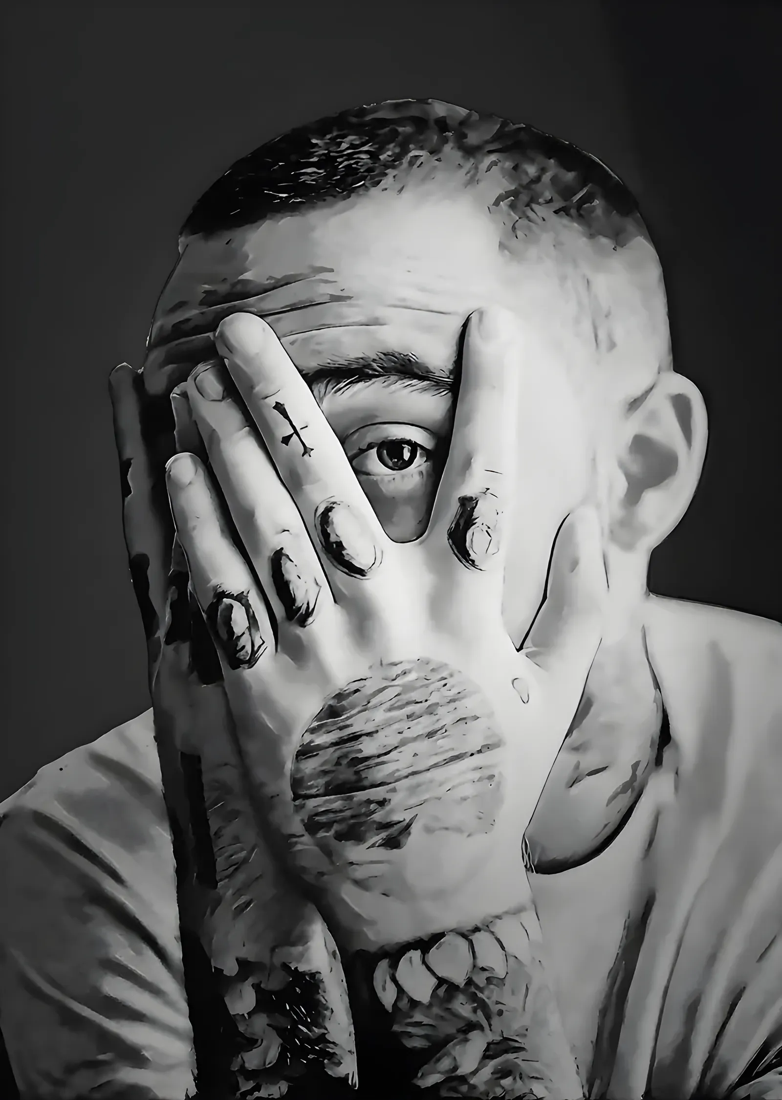 Mac Miller - Siyah Beyaz Elle Kapalı Yüz metal tablo
