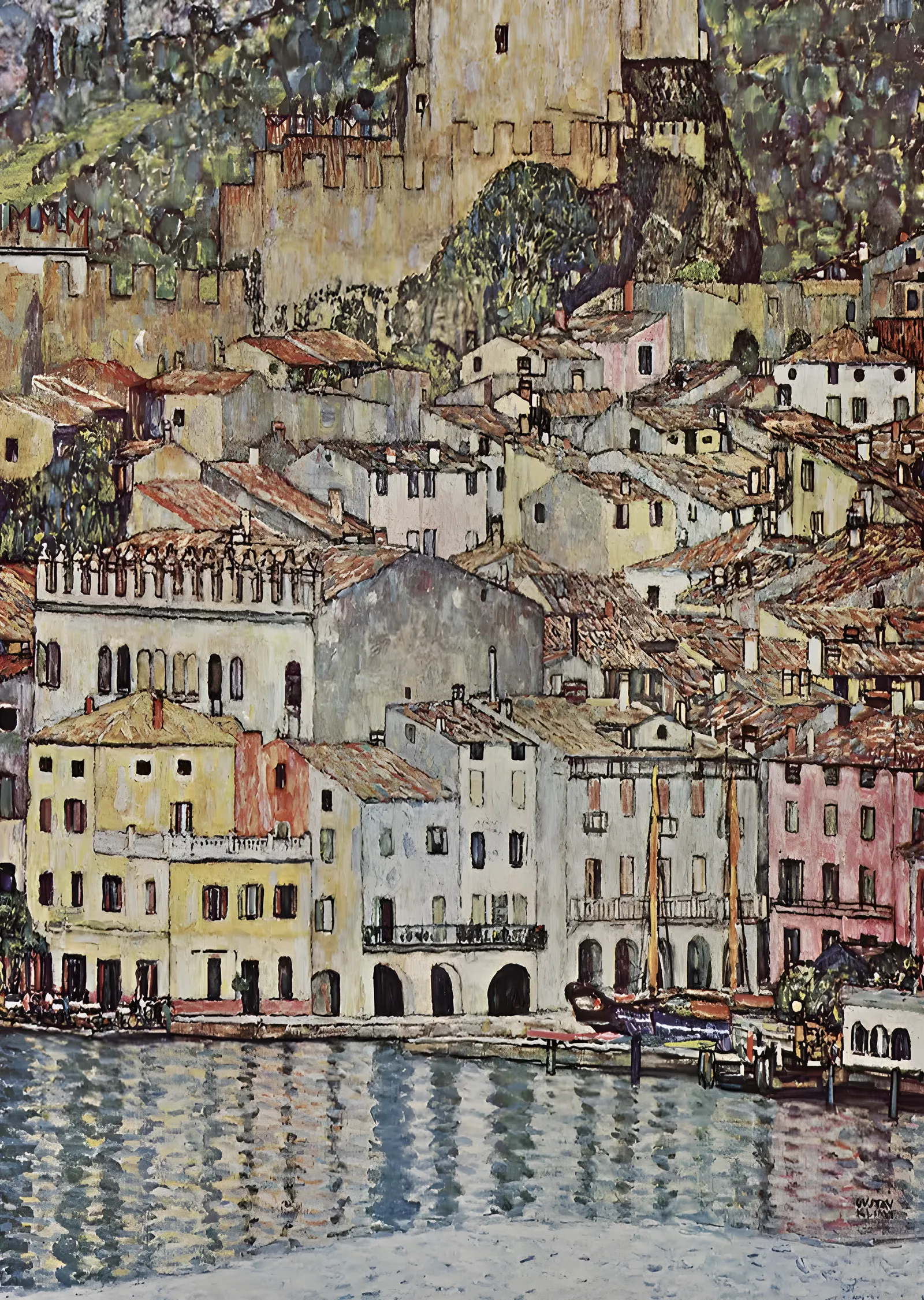 Gustav Klimt - Garda Gölü'nde Malcesine metal tablo
