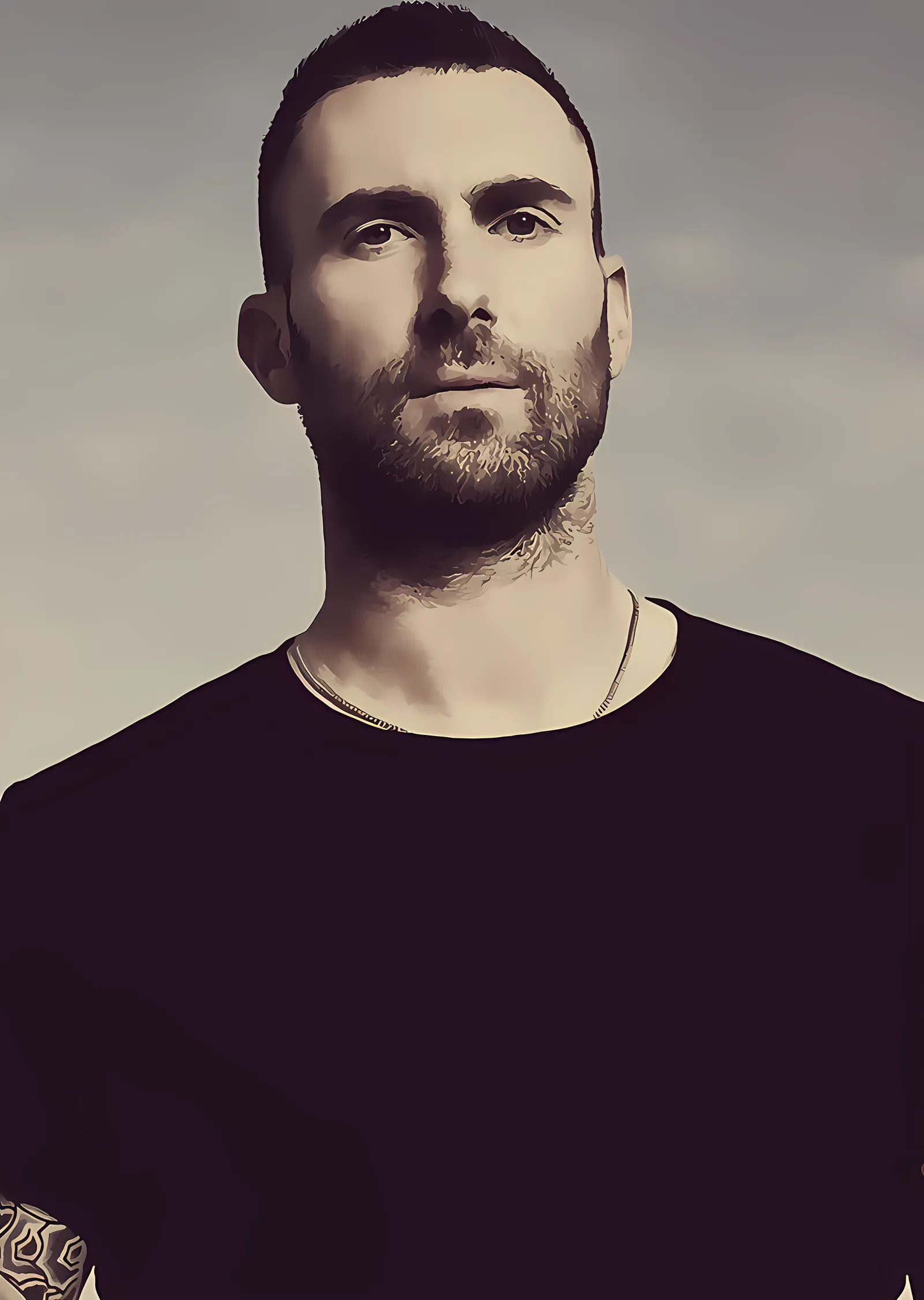 Adam Levine - Siyah Beyaz Portre metal tablo