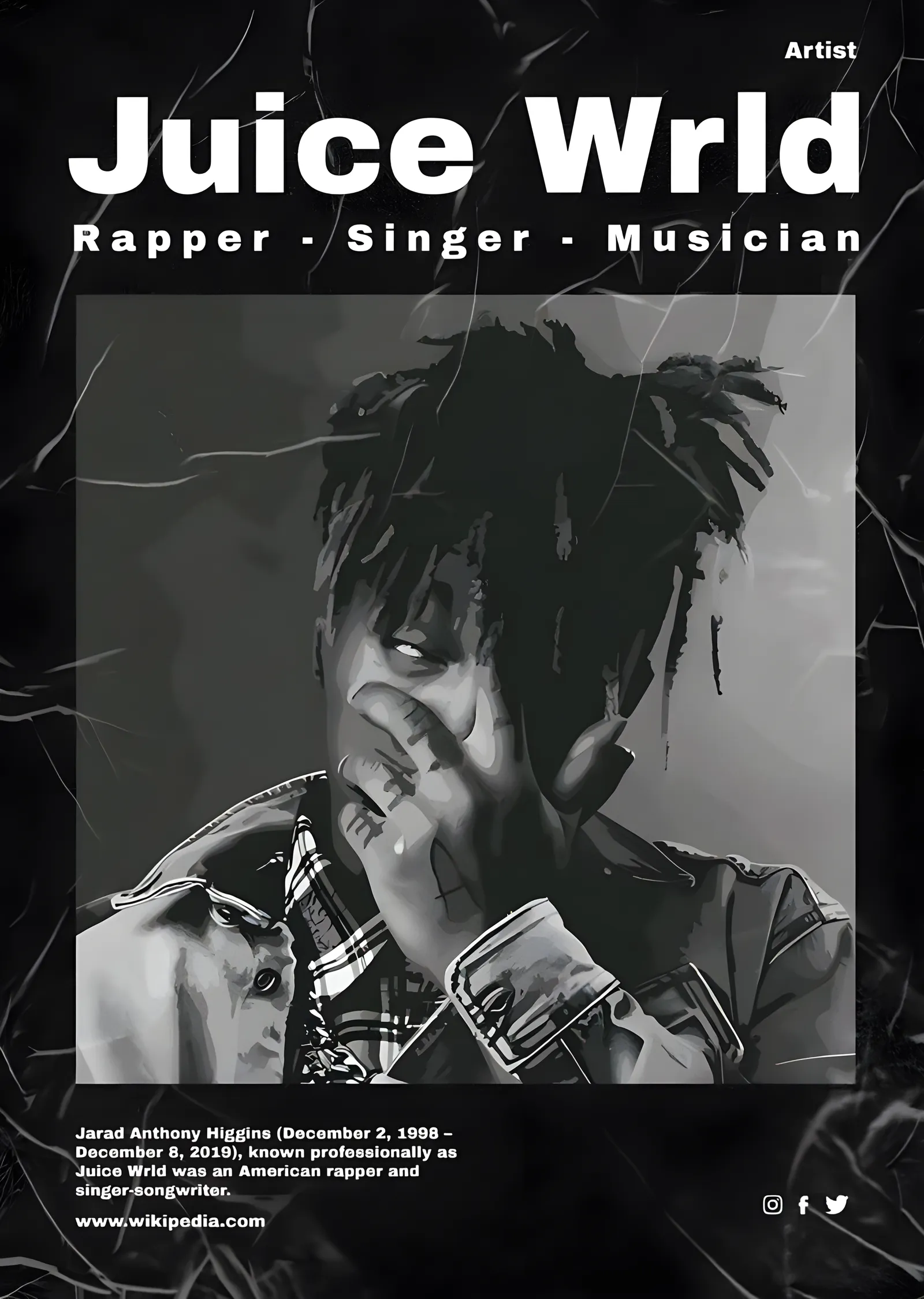 Juice WRLD - Siyah Beyaz Künye Portre metal tablo