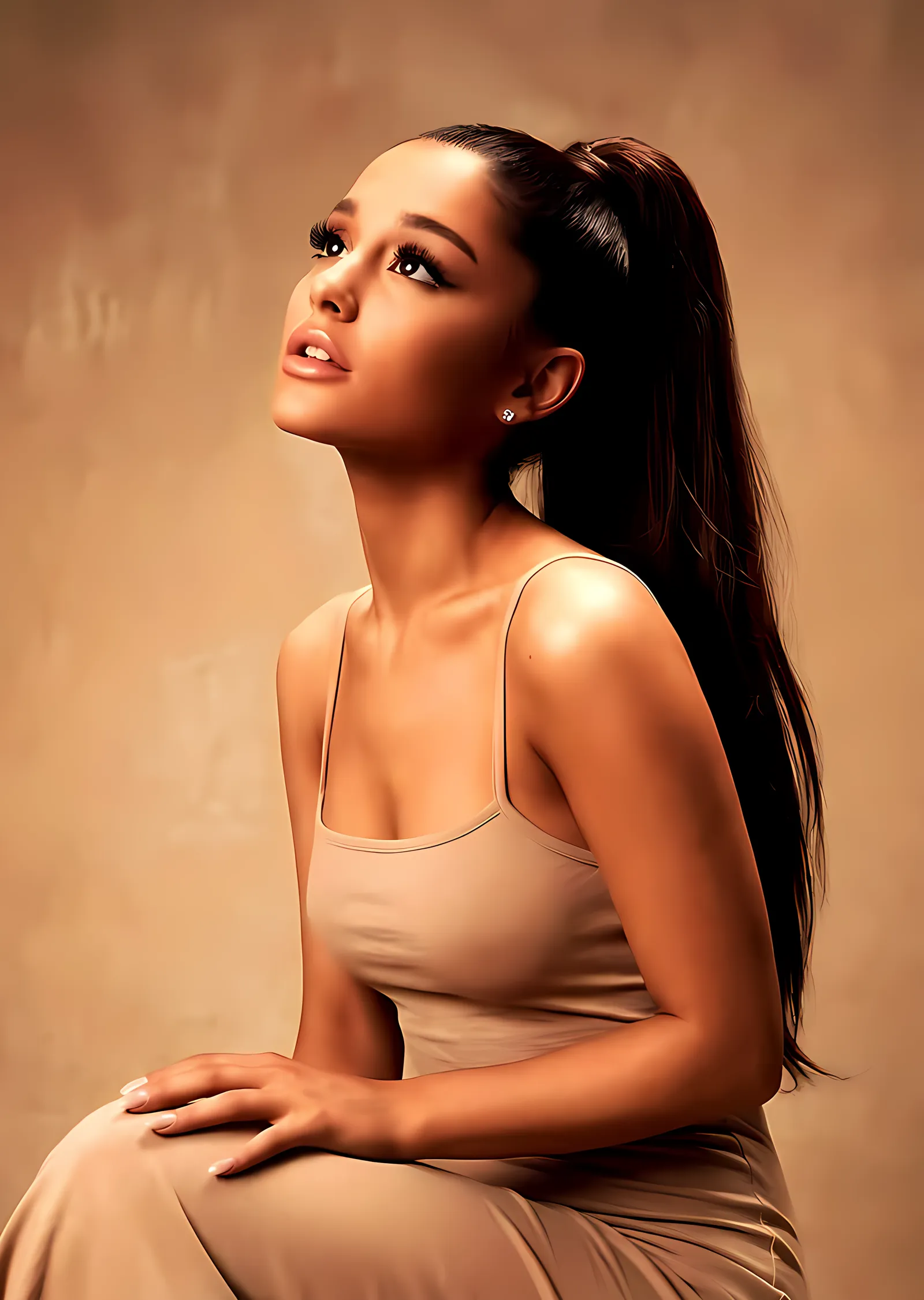 Ariana Grande - Sepya Portre metal tablo