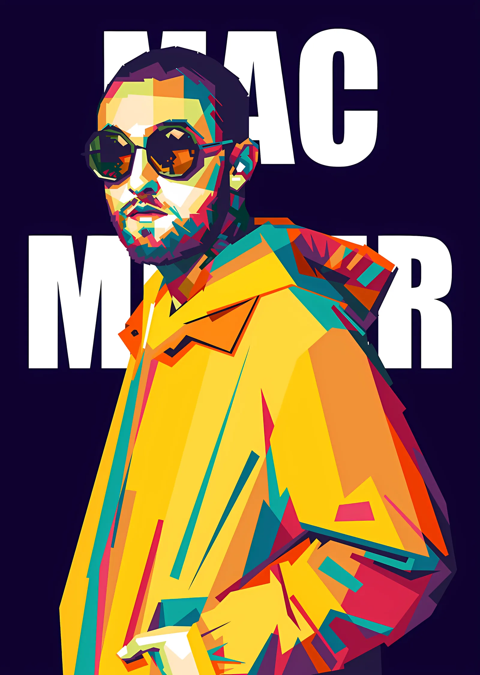 Mac Miller - Lacivert Zeminde Renk Blokları metal tablo