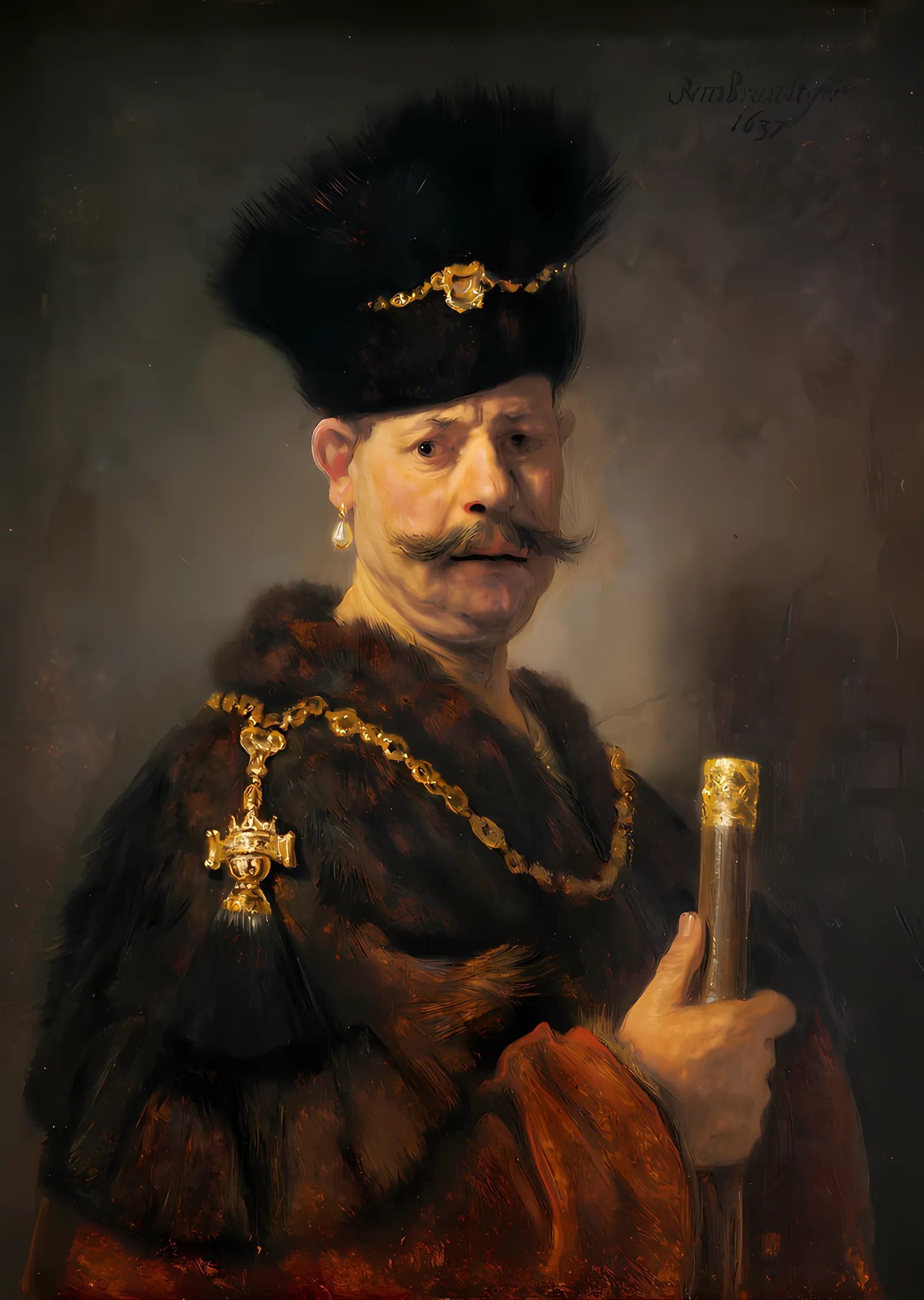 Polonyalı Soylunun Portresi - Rembrandt metal tablo