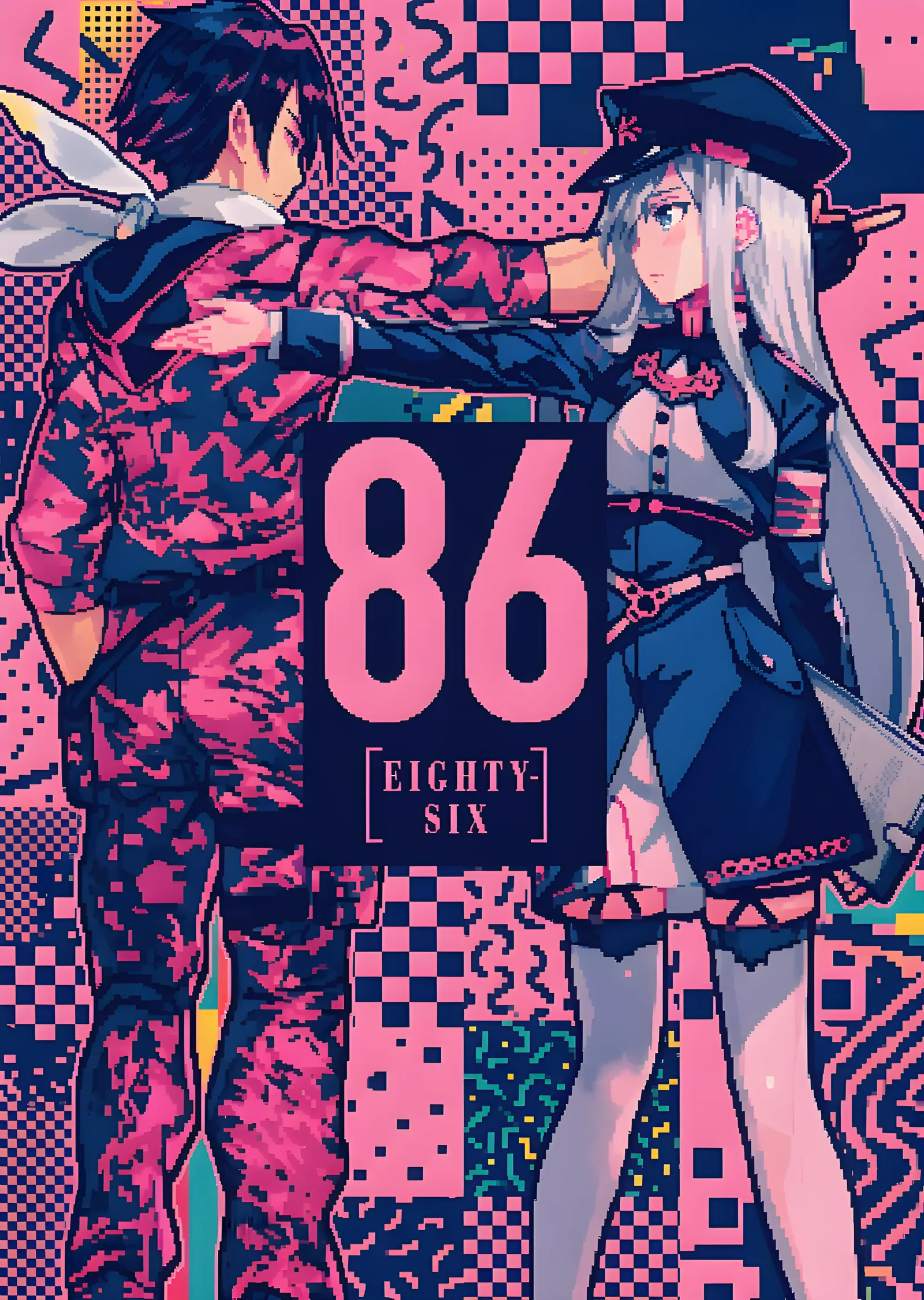 86 Eighty-Six - Pembe Mavi Karakter Afişi metal tablo