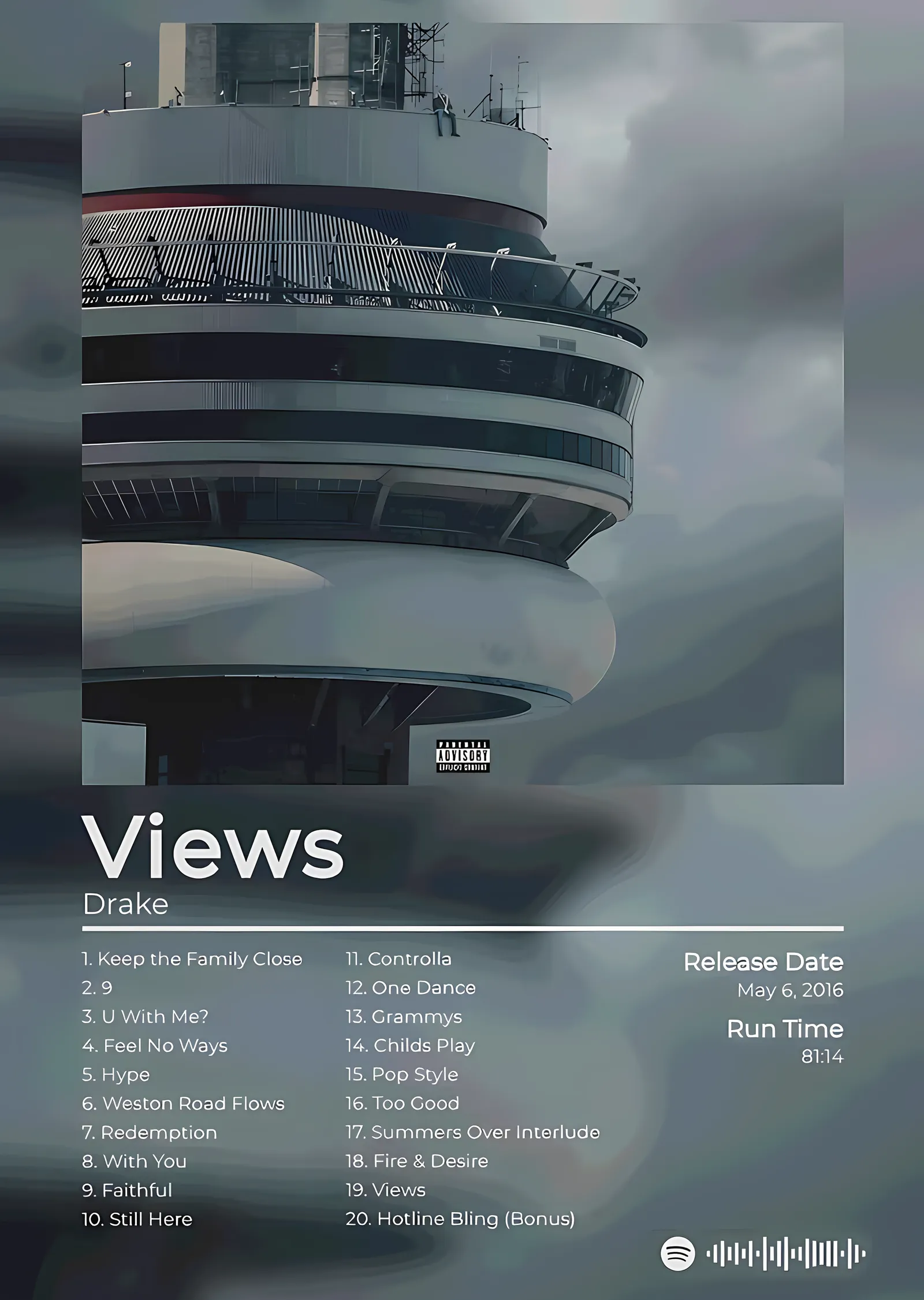 Drake - Views metal tablo