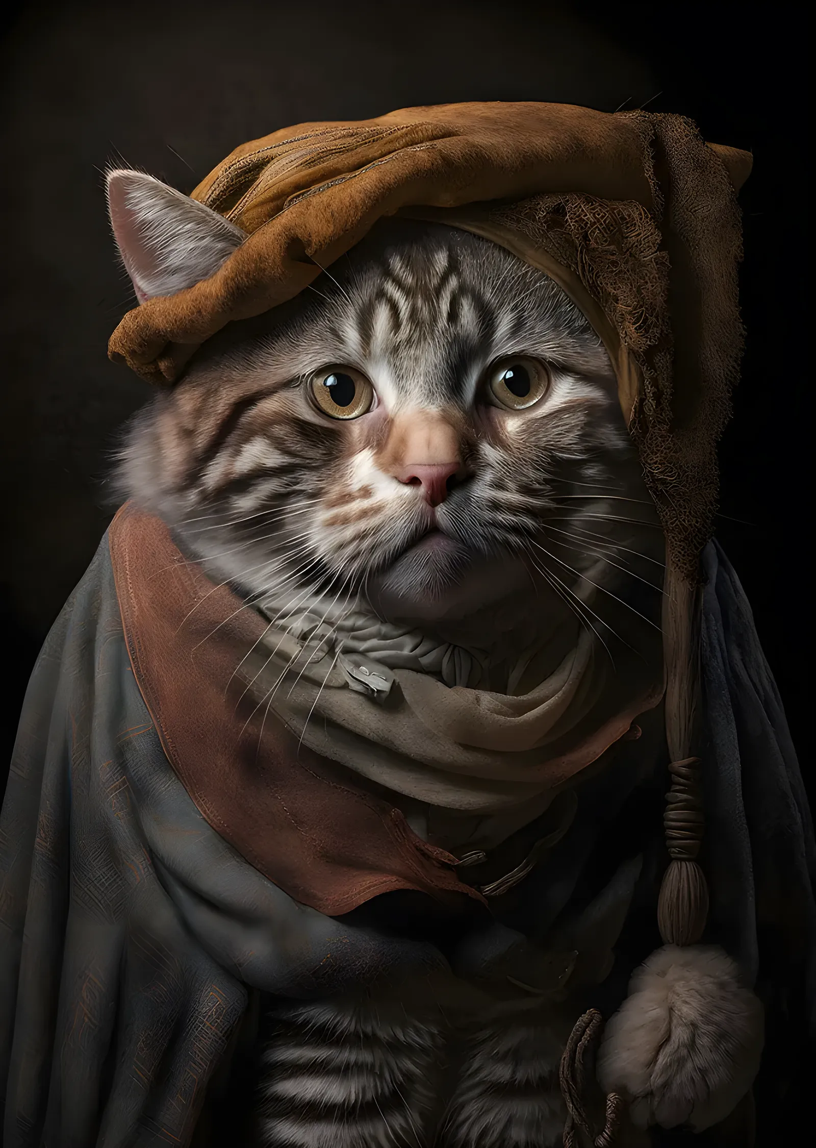 Barok Kostümlü Tekir Kedi metal tablo