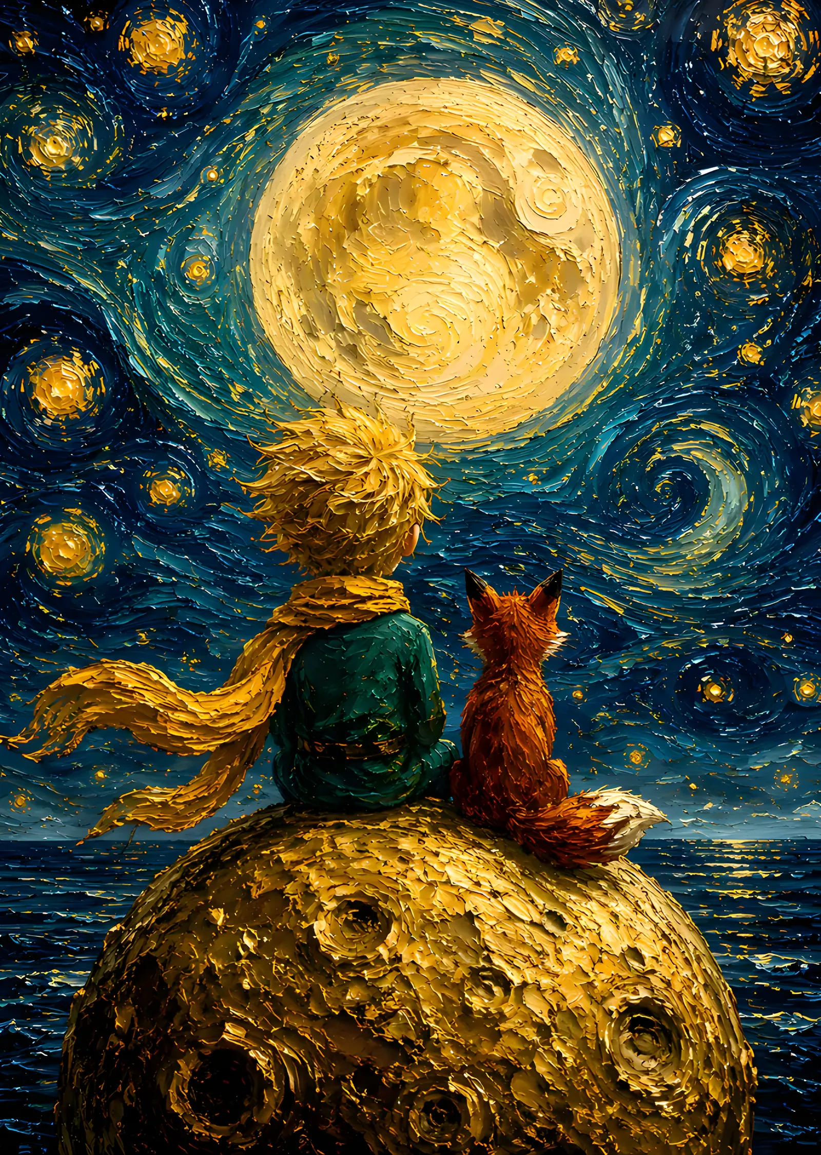 The Little Prince - Dolunay Karşısında metal tablo