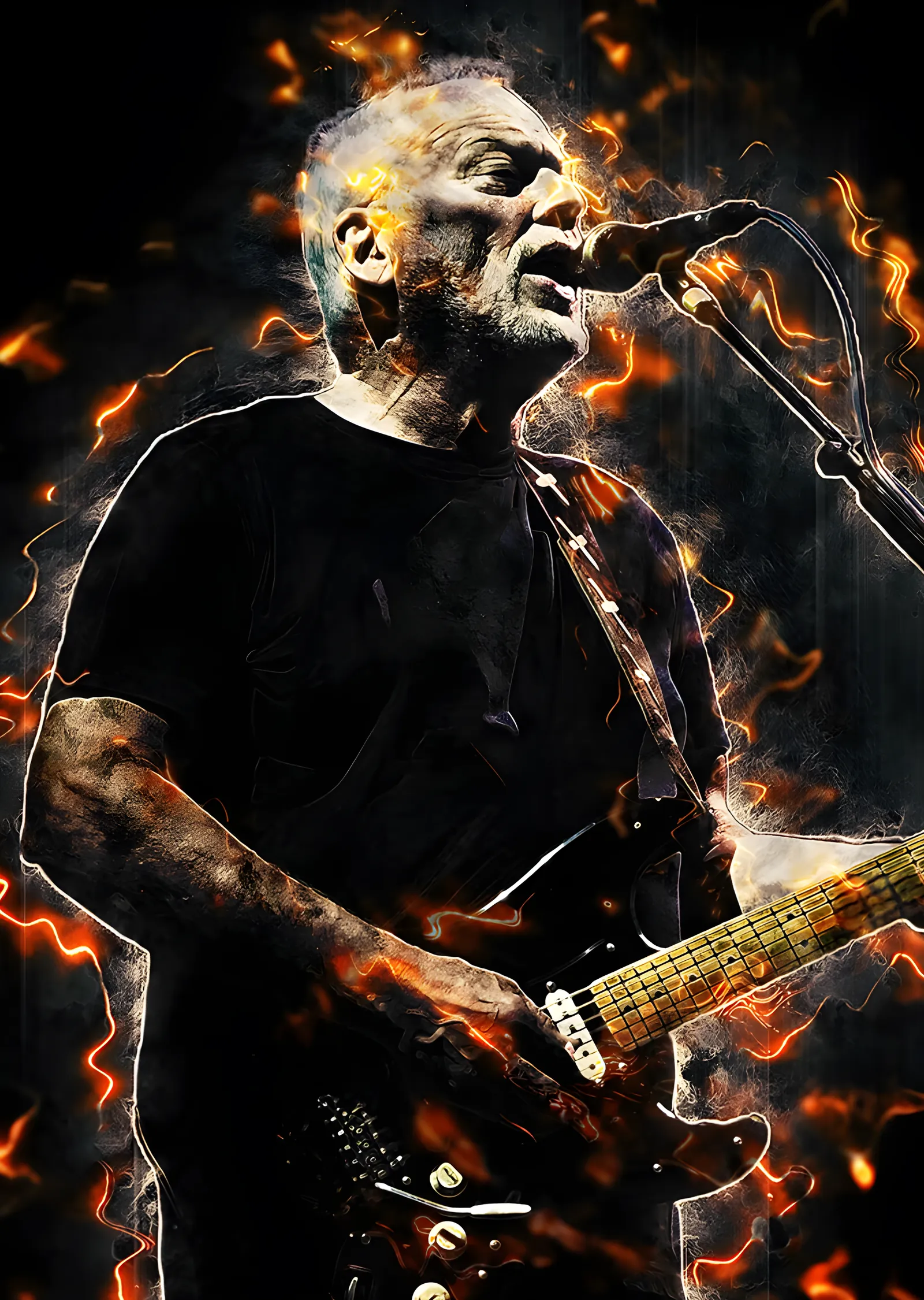 David Gilmour - Alevli Gitar Sahnesi metal tablo